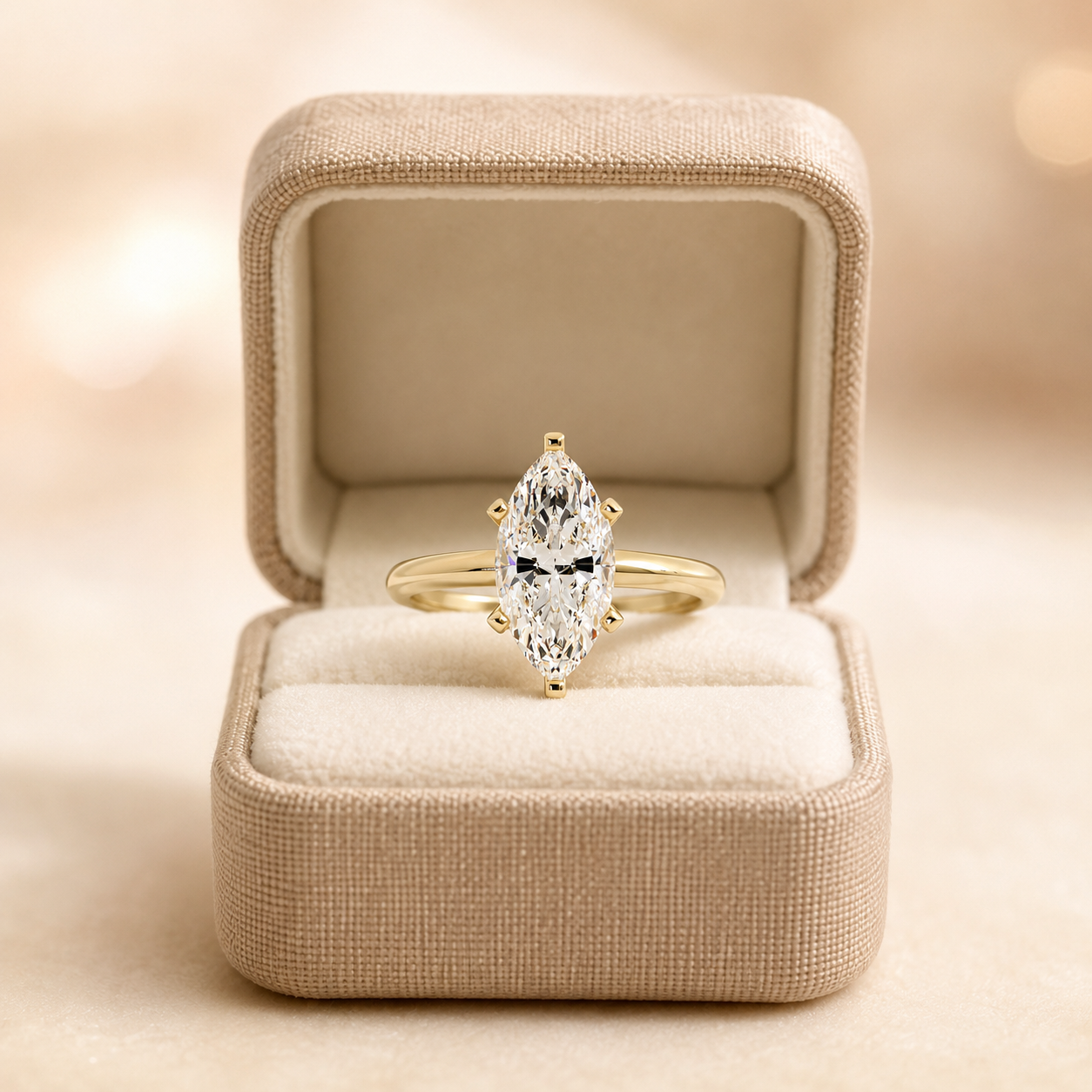 Marquise Lab Grown Diamond Engagement Ring Six Prong Solitaire 14K Yellow Gold Knife Edge Shank