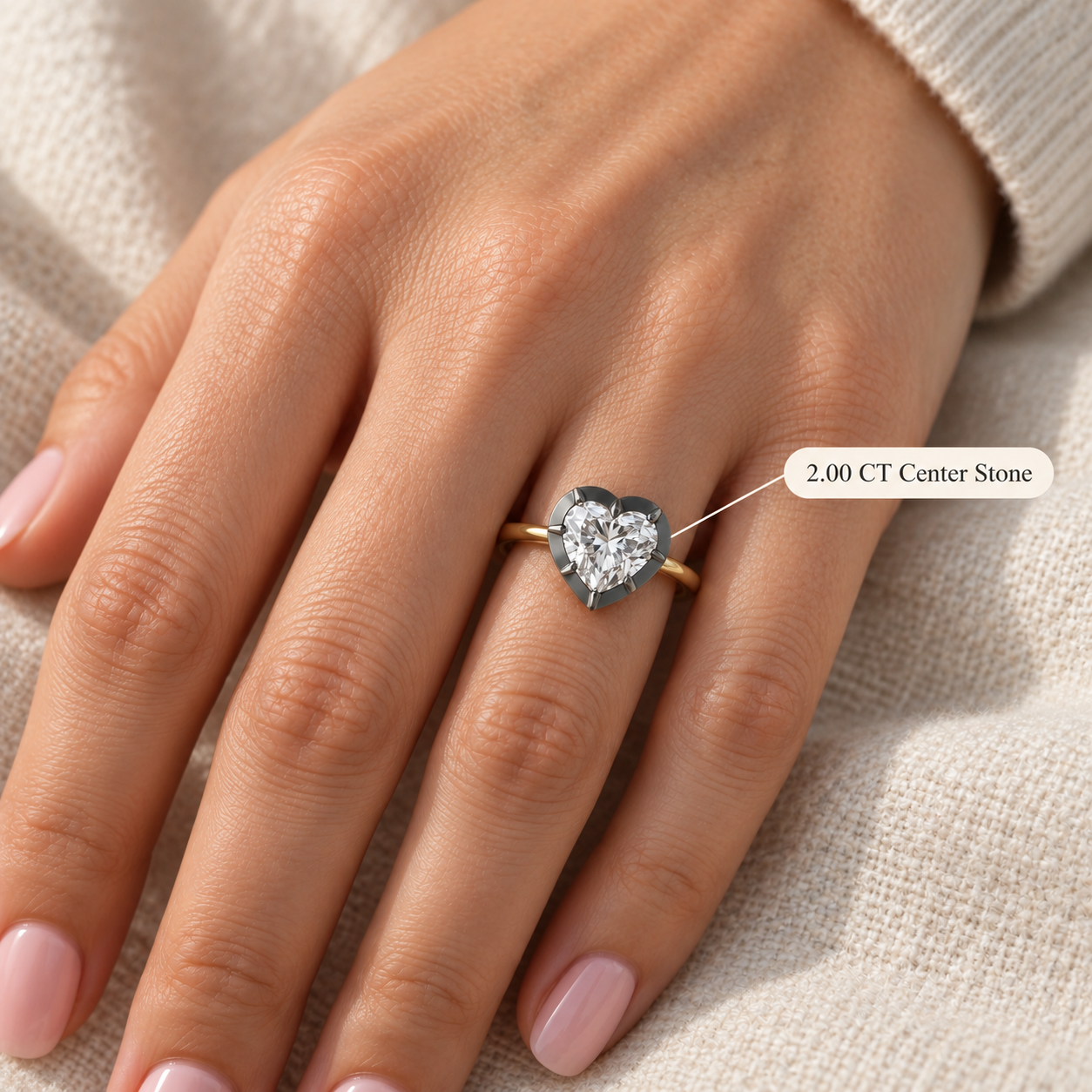 Heart-Shaped Lab-Grown Diamond Solitaire Ring, Blackened Gold Setting (14K Yellow Gold)