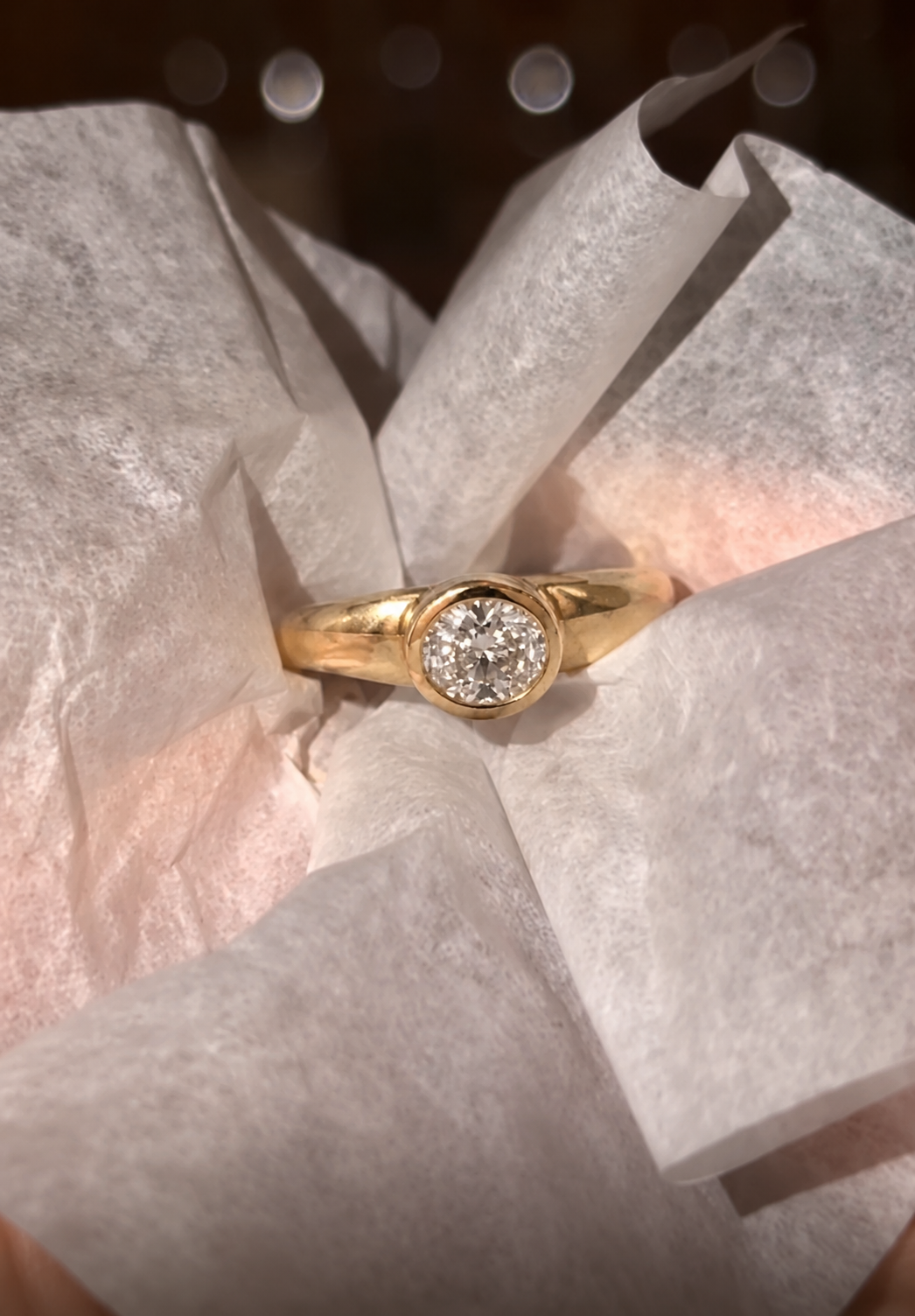 Oval Lab Grown Diamond Engagement Ring East West Bezel Cigar Band 14K Gold IGI Certified