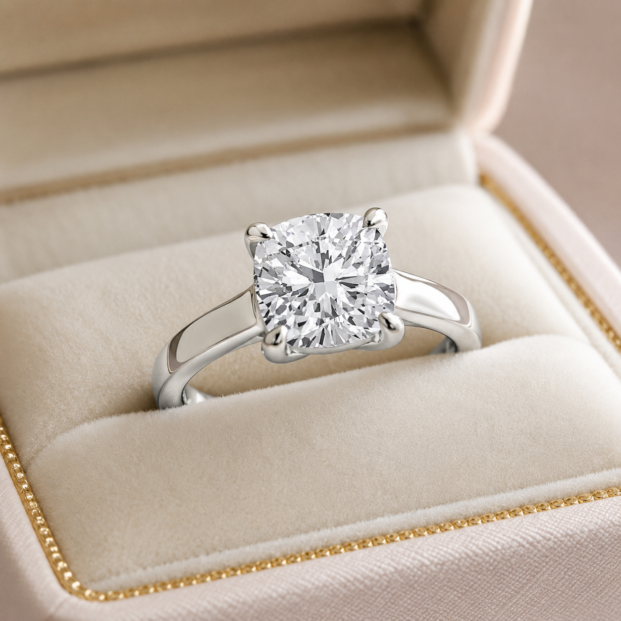 Cushion Lab Grown Diamond Engagement Ring Four Prong Solitaire Platinum IGI Certified 4 Carat E VVS2