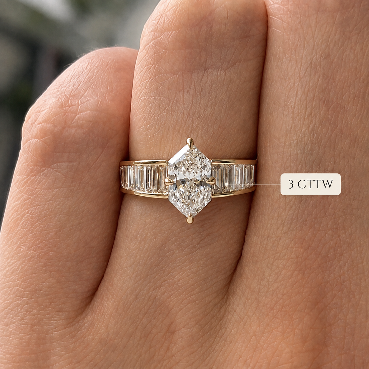 Dutch Marquise Lab Grown Diamond Engagement Ring Channel Set Baguette 14K Gold IGI Certified