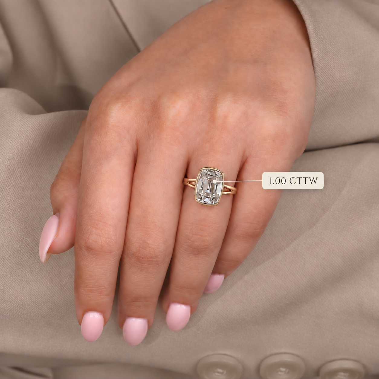 Cushion Old Mine Lab Grown Diamond Engagement Ring Bezel Split Shank 14K Gold IGI Certified E VVS2