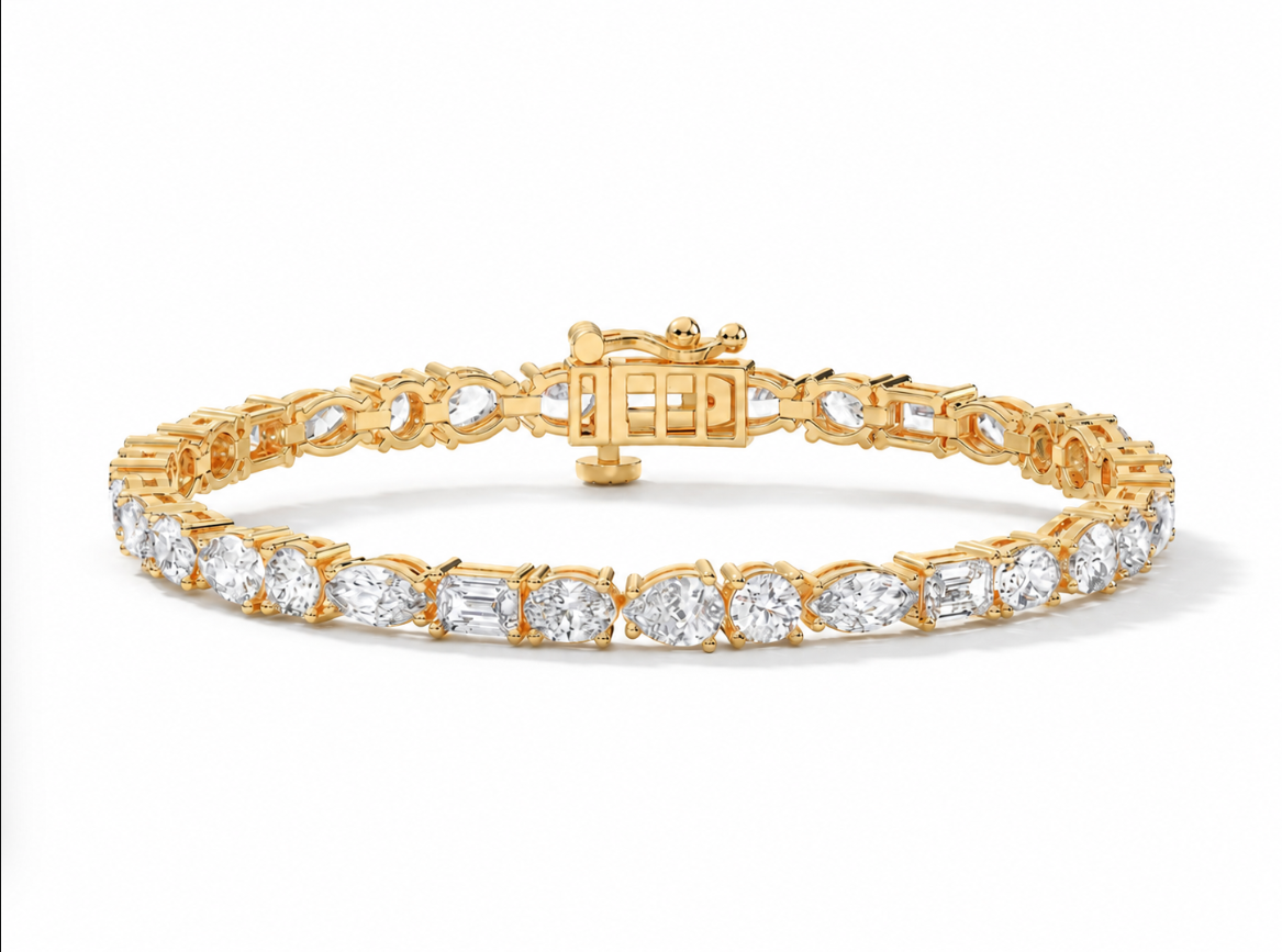 Multishape Lab Grown Diamond Tennis Bracelet – Prong 14K White or Yellow Gold – 12 CTTW