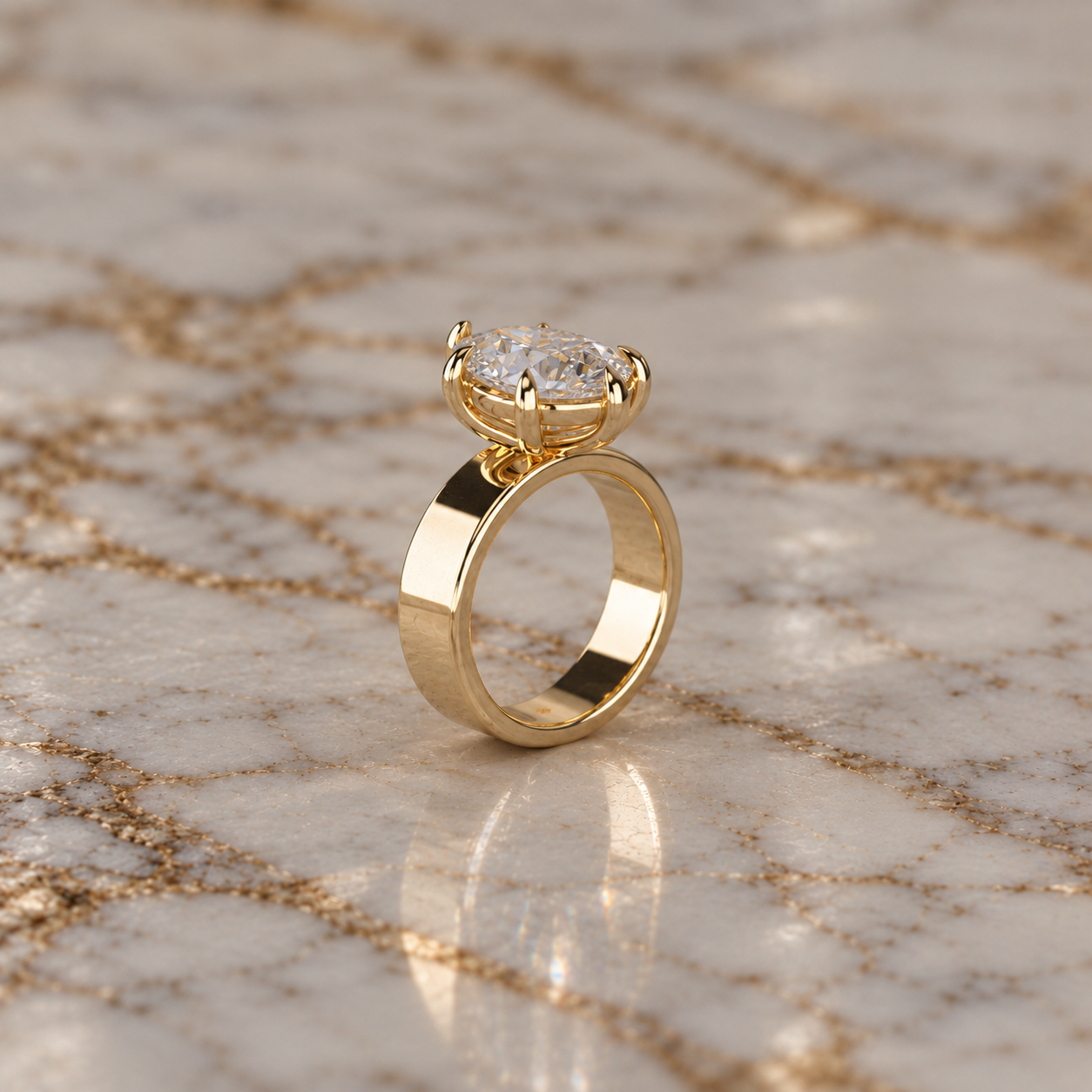 Pear Lab Grown Diamond Engagement Ring Wide Band Solitaire 14K Yellow Gold IGI Certified