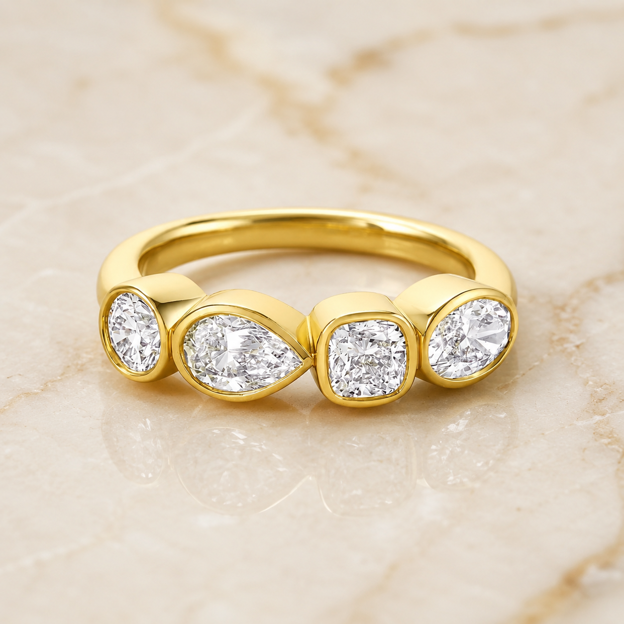 Mixed Shape Lab Grown Diamond Band – Bezel Set 14K Yellow Gold – Pear Cushion Oval