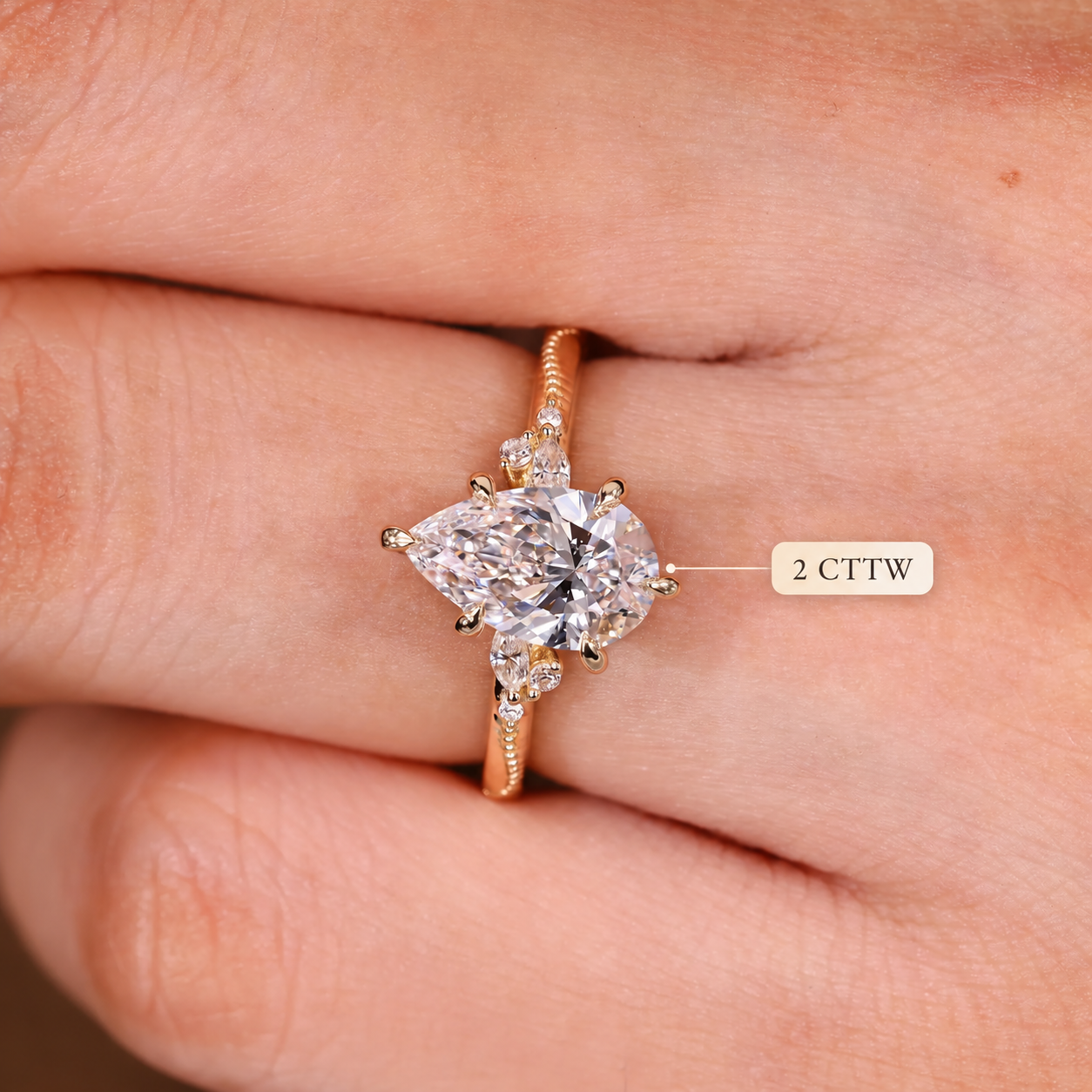 Pear Lab Grown Diamond Engagement Ring Vintage Side Stone 14K Yellow Gold IGI Certified 1.5 Carat