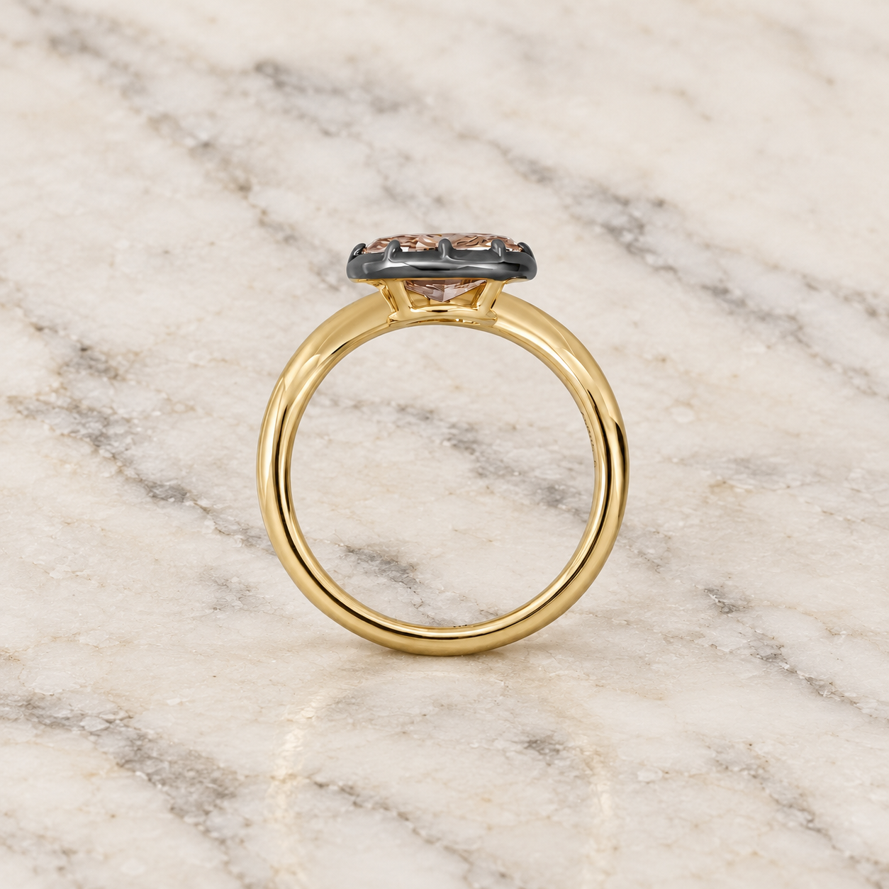 Pink Oval Lab Grown Diamond Engagement Ring East-West Bezel-Prong 14K Yellow Gold IGI Certified