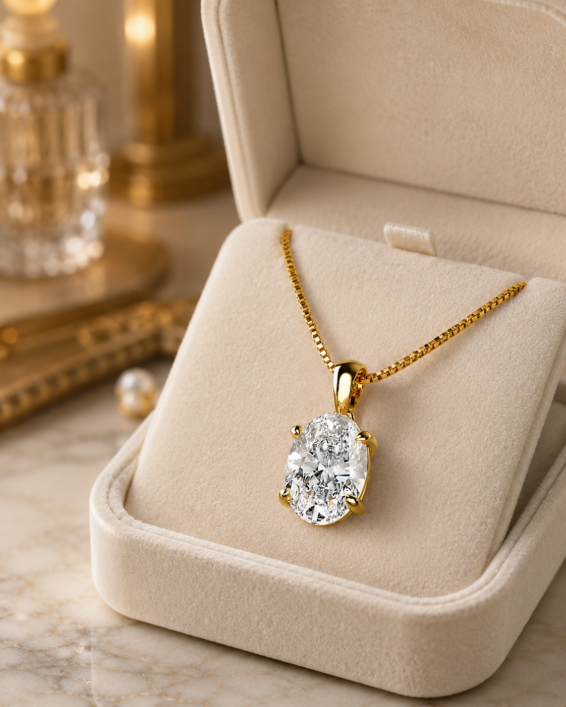 Oval Lab Grown Diamond Solitaire Pendant Necklace Four-Prong 18K Gold IGI Certified