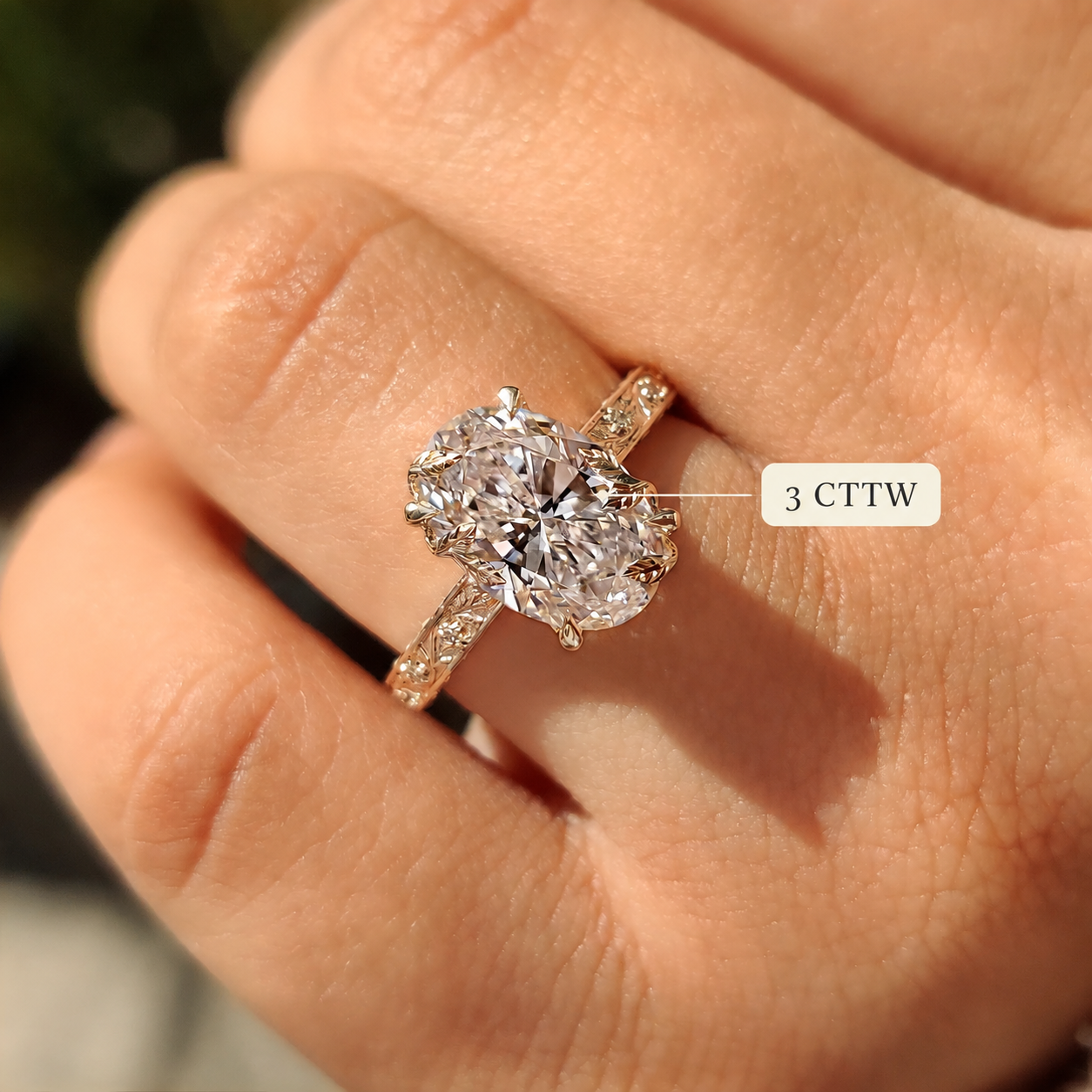 Oval Lab Grown Diamond Engagement Ring Nature Vintage Euro Shank 14K White Gold IGI Certified 2 Carat
