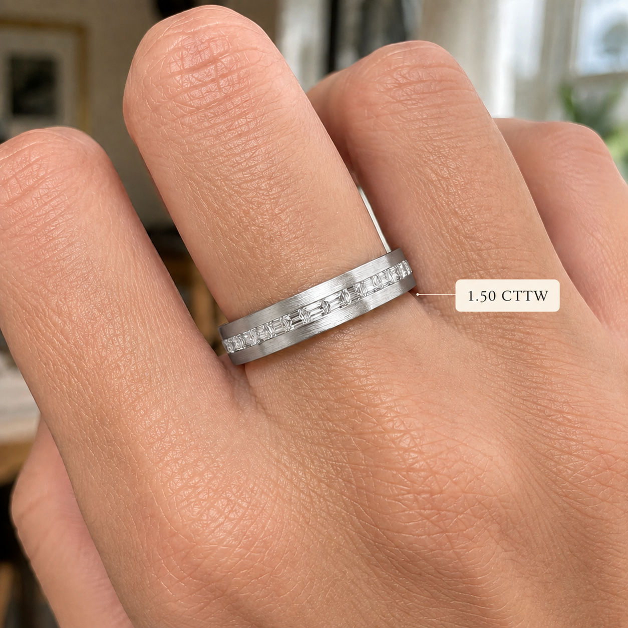 Baguette Lab Grown Diamond Wedding Band – Channel Set 14K White Gold – Brushed Finish Anniversary Ring