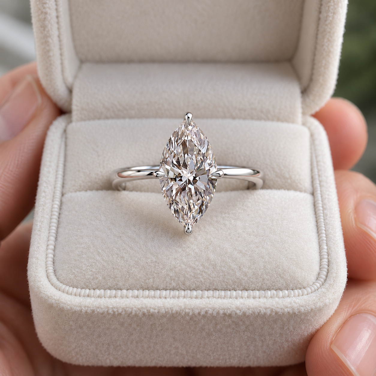 Marquise Lab Grown Diamond Engagement Ring Solitaire 14K White Gold E VVS2 Prong Set