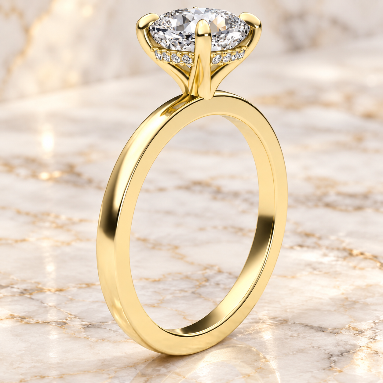 Cushion Lab Grown Diamond Engagement Ring Hidden Halo Solitaire 14K Yellow Gold VVS2 E