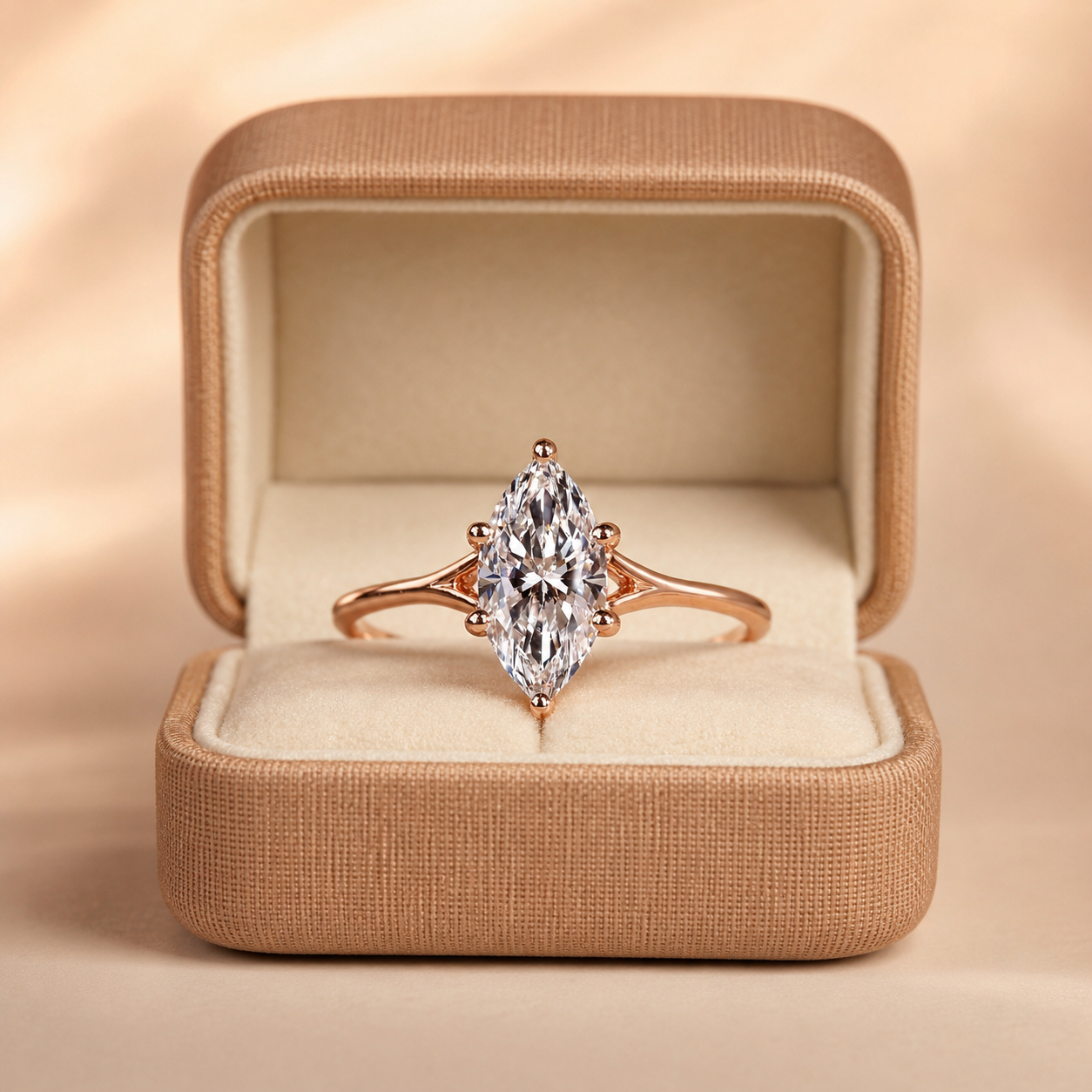 Marquise Lab Grown Diamond Engagement Ring Split Shank Solitaire 14K Rose Gold  IGI Certified 1 Carat E VVS2