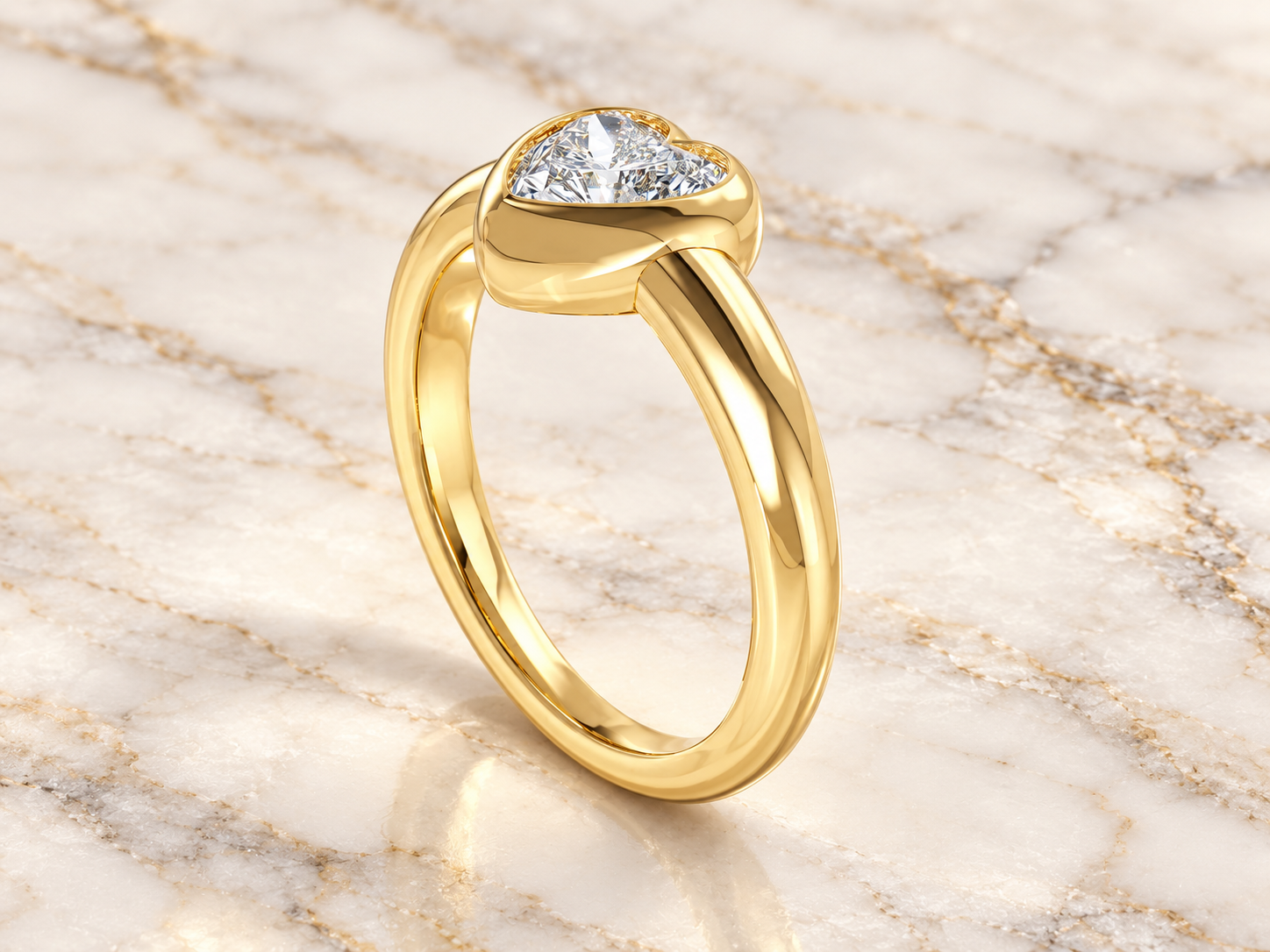 Heart Lab Diamond Engagement Ring: 14K Yellow Gold Dome Bezel Solitaire