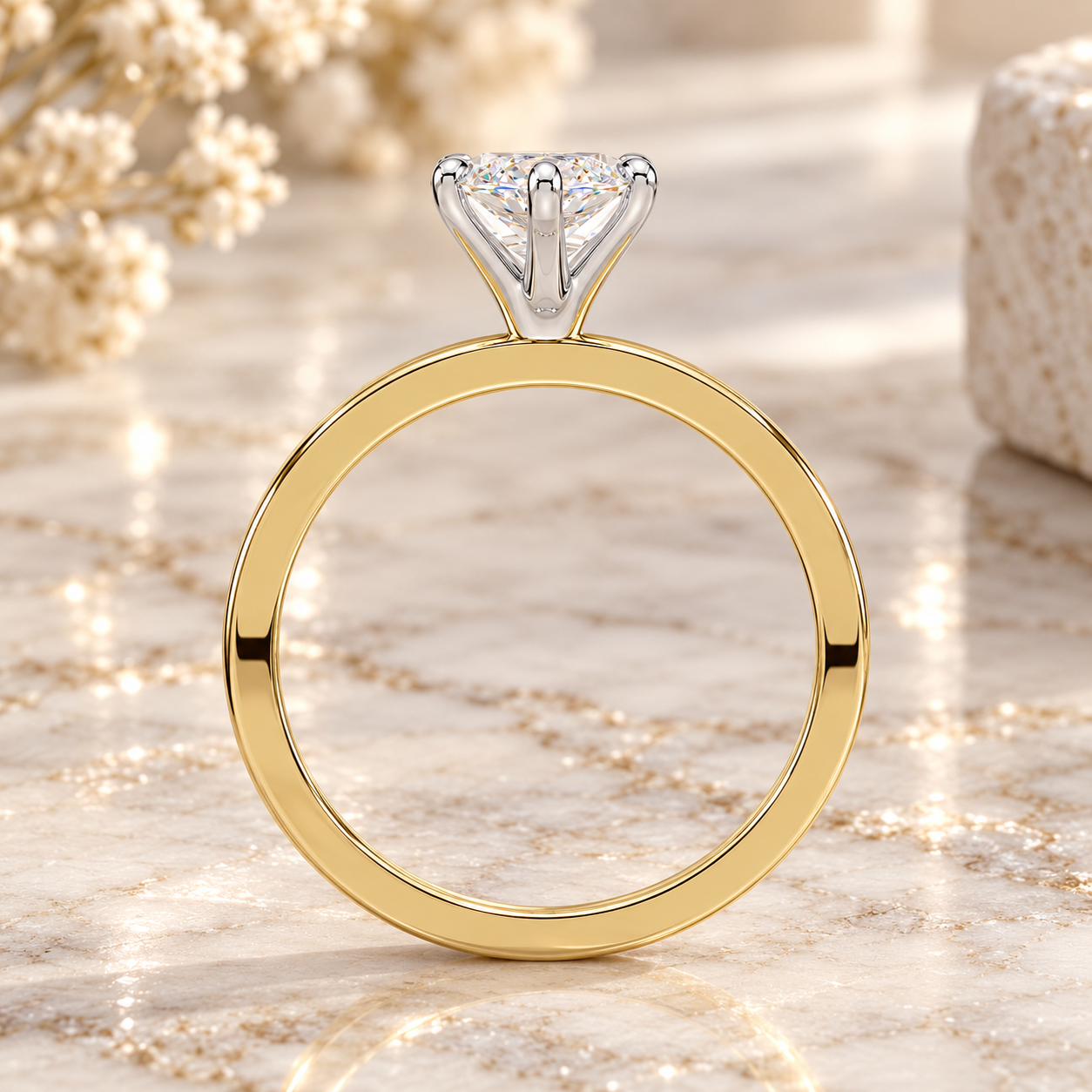 Marquise Lab Grown Diamond Engagement Ring Solitaire Two Tone 14K Yellow Gold IGI Certified