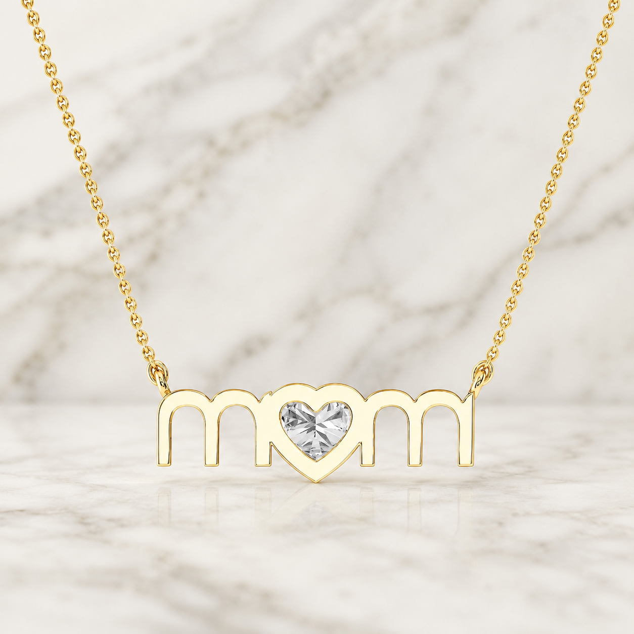 Heart Lab Grown Diamond Mom Pendant Necklace Bezel 14K Yellow Gold 1/2ct E VVS2 Gift for Her