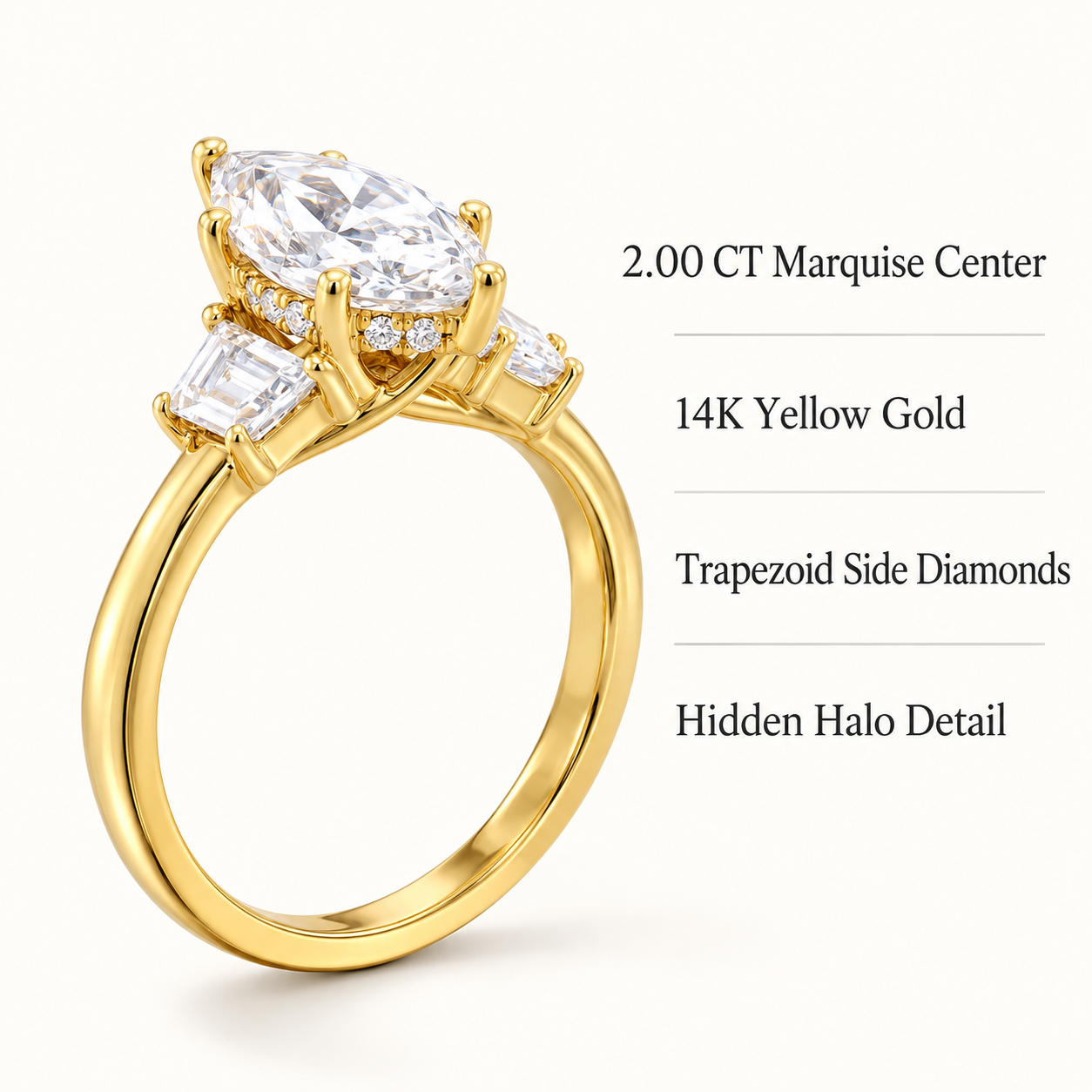 Marquise Lab Grown Diamond Engagement Ring Three Stone 14K Gold IGI Certified E/VVS2