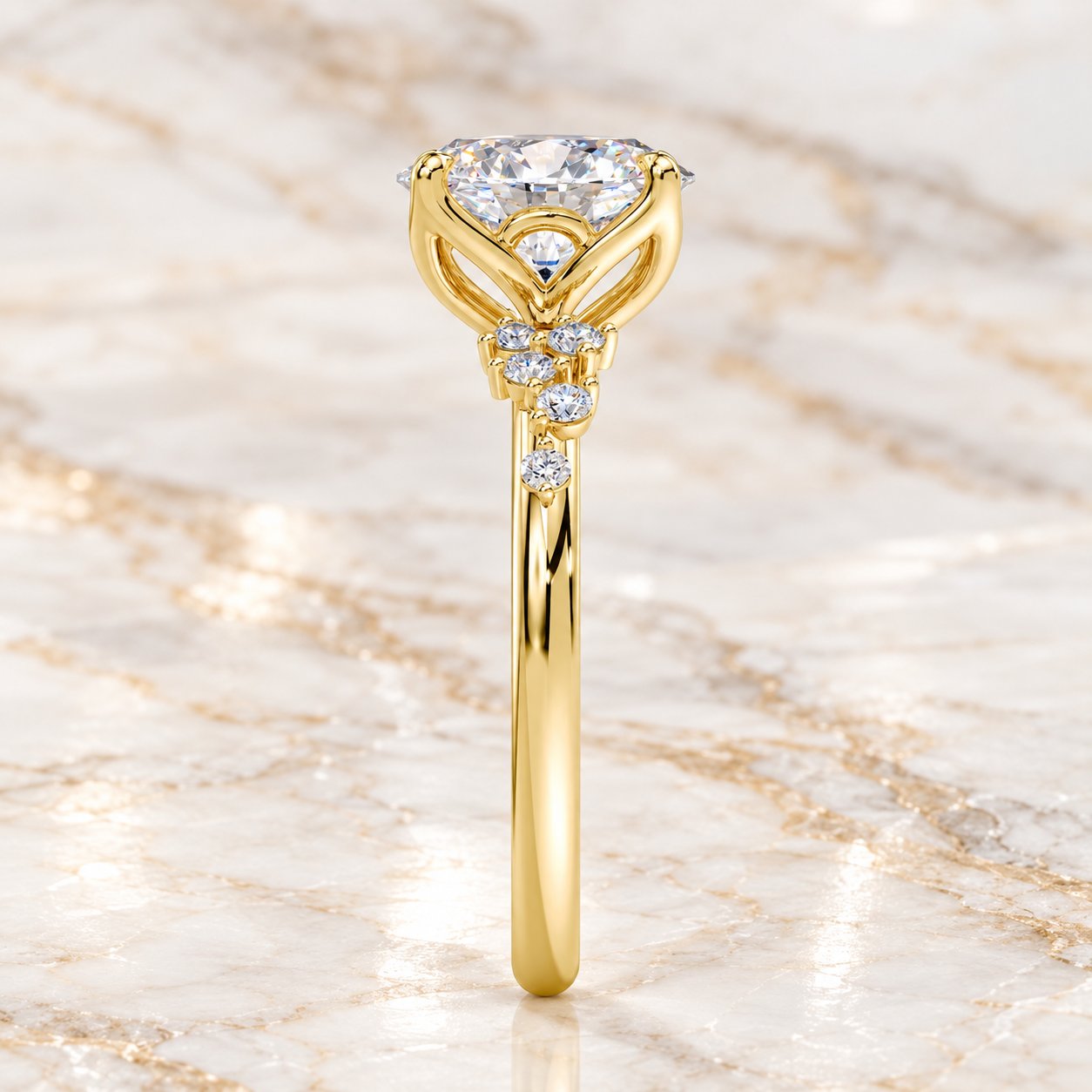 Oval Lab Grown Diamond Engagement Ring Cluster Accent 14K Gold IGI Certified