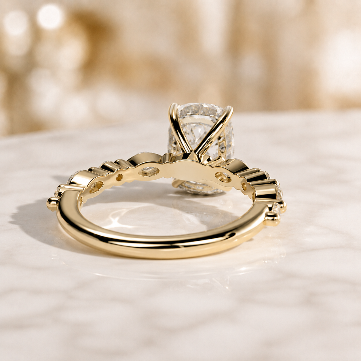 2ct Elongated Cushion Lab Grown Diamond Engagement Ring – 18K Yellow Gold Hidden Halo