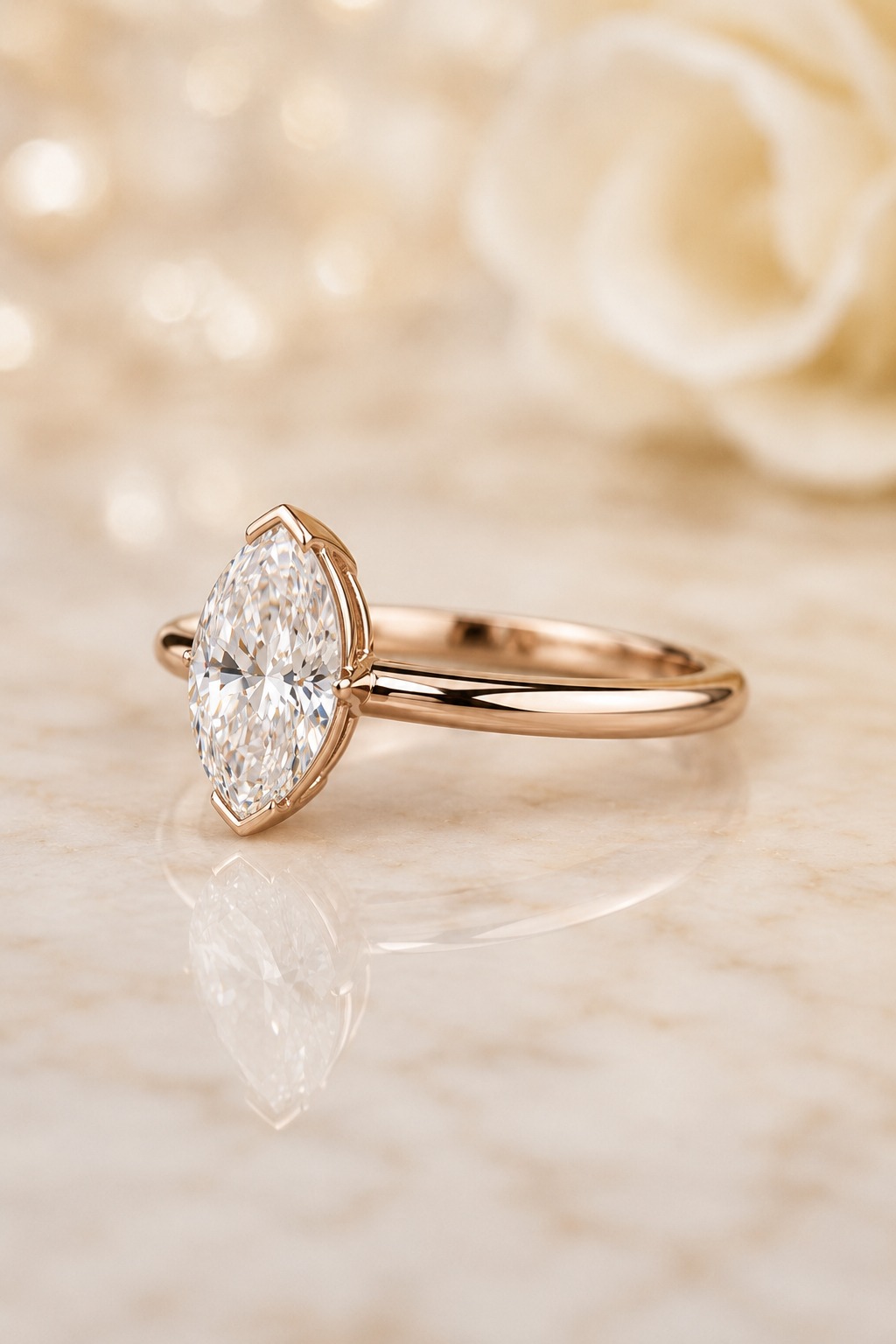 Marquise Lab Grown Diamond Engagement Ring Solitaire 14K Rose Gold – V-Prong 0.50 Carat VVS2