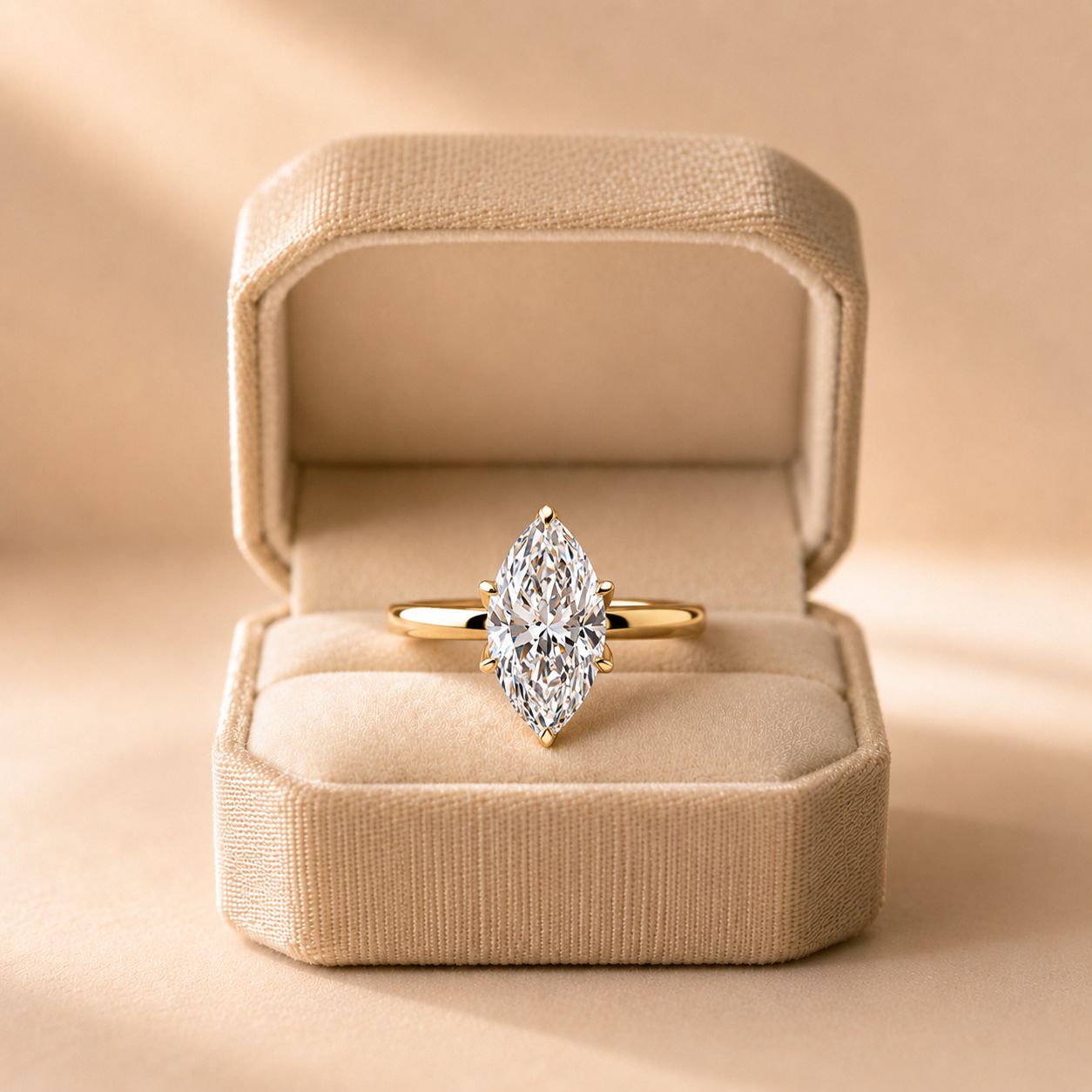 Marquise Lab Grown Diamond Engagement Ring Solitaire 14K Yellow Gold – Six Floral Prong 1ct E VVS2