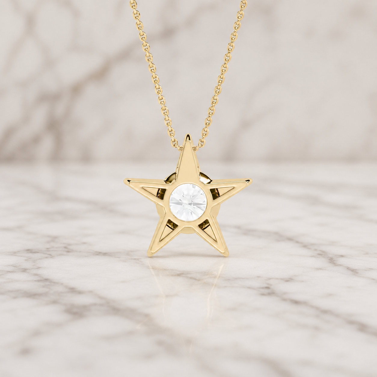 Round Lab Grown Diamond Star Pendant Necklace Bezel 14K Yellow Gold IGI Certified 2ct