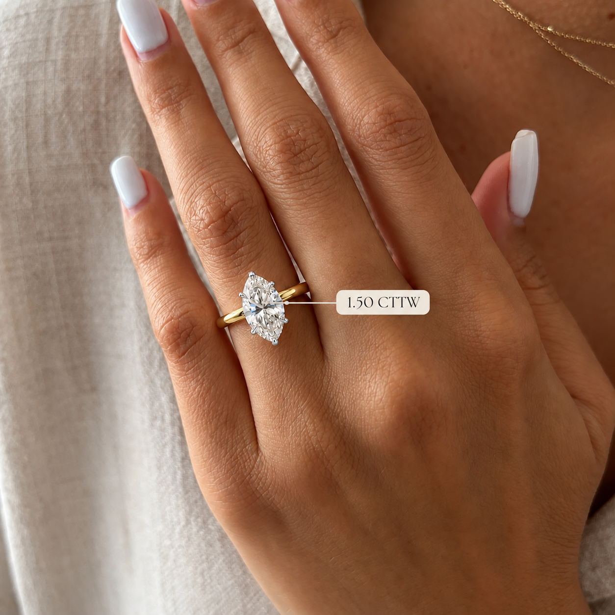 Marquise Lab Grown Diamond Engagement Ring Solitaire Two Tone 14K Yellow Gold IGI Certified
