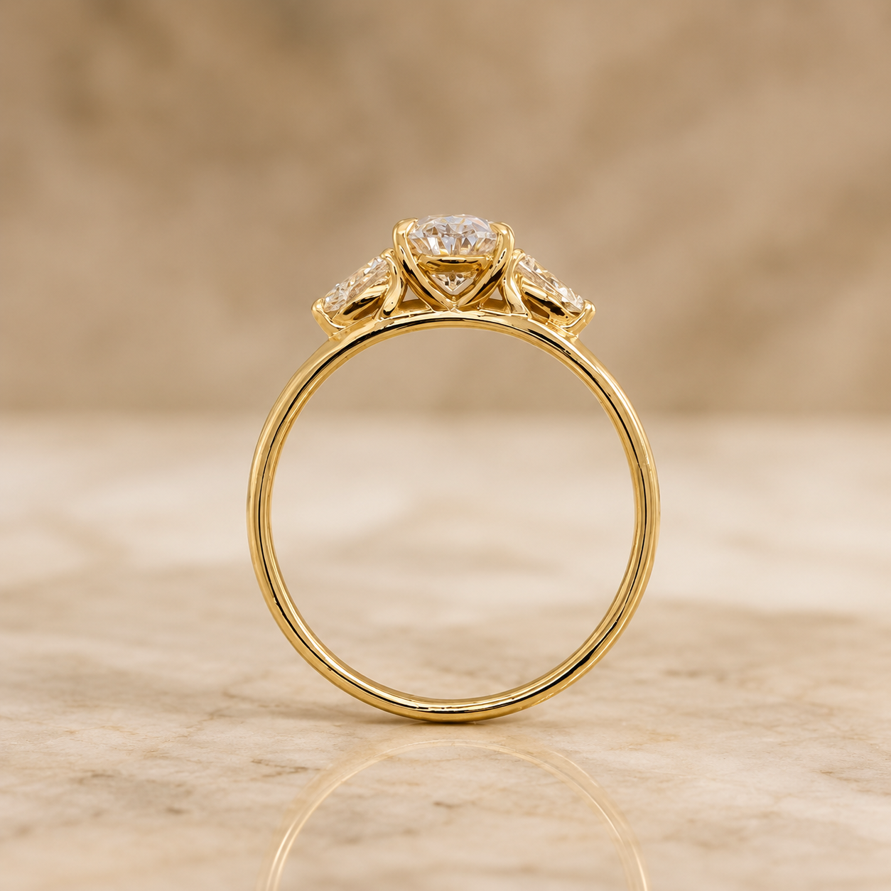 Oval Lab Grown Diamond Engagement Ring Three Stone 14K Yellow Gold IGI Certified E VVS2