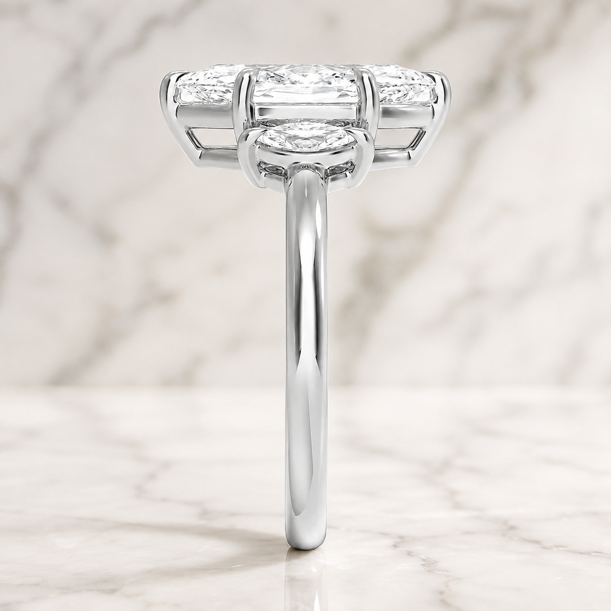 Marquise Lab Grown Diamond Engagement Ring Three Stone 14K White Gold E VVS2