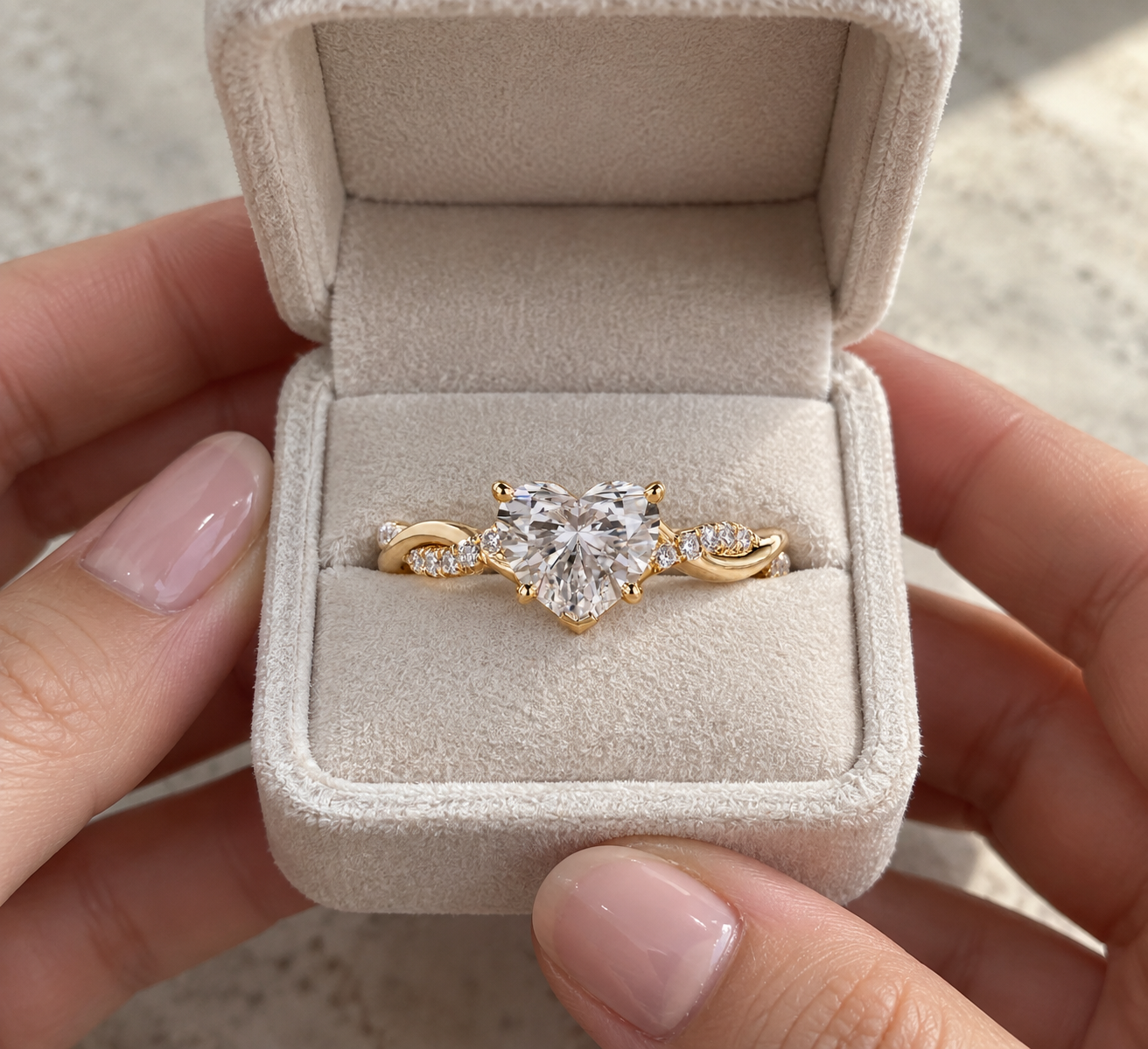 Heart Lab Grown Diamond Engagement Ring Twisted Shank 14K Yellow Gold IGI Certified E VVS2