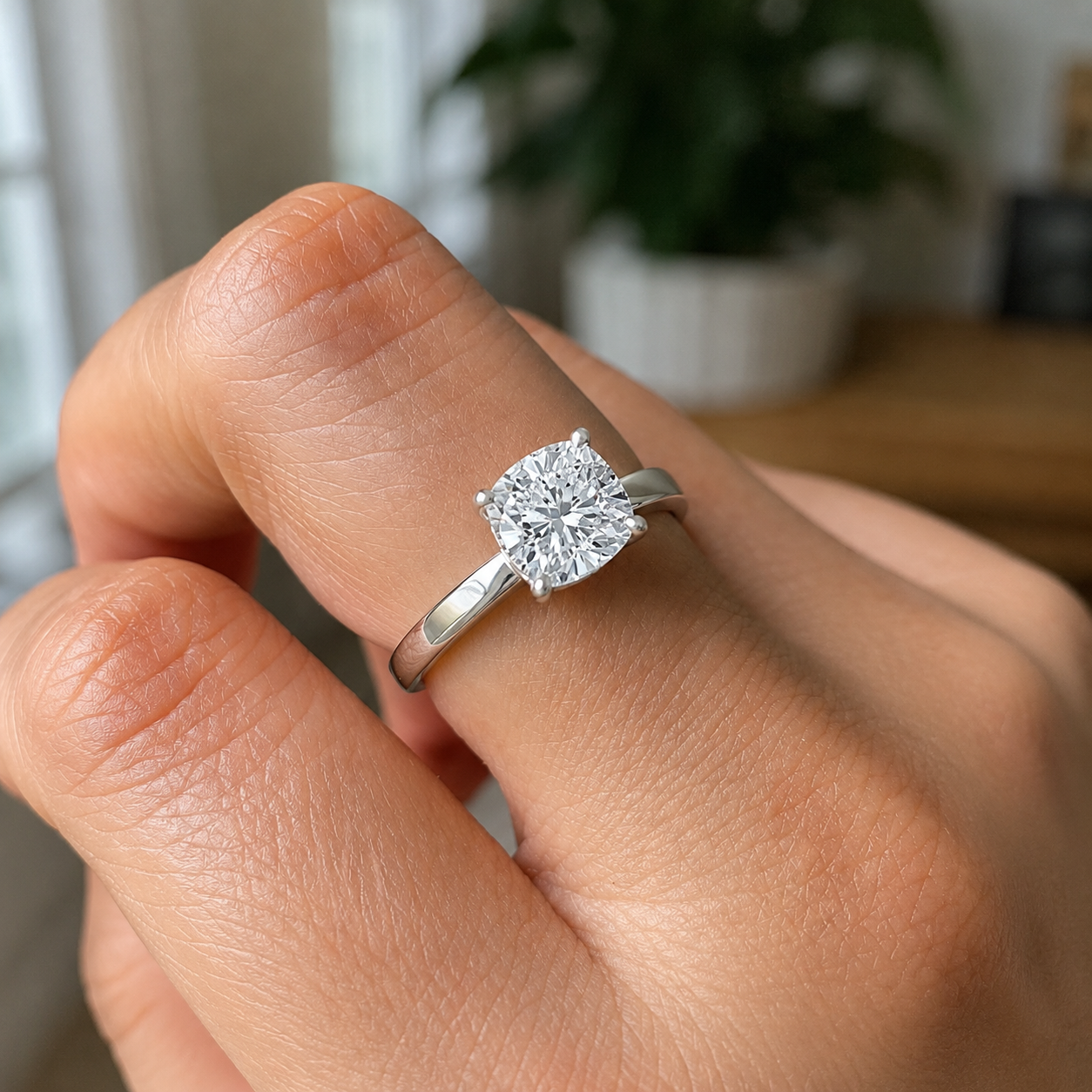 Cushion Lab Grown Diamond Engagement Ring Four Prong Solitaire Platinum IGI Certified 4 Carat E VVS2