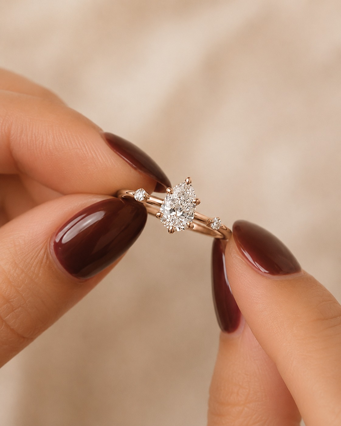 Pear Lab Grown Diamond Engagement Ring Distance Pave Solitaire 14K Yellow Gold IGI Certified