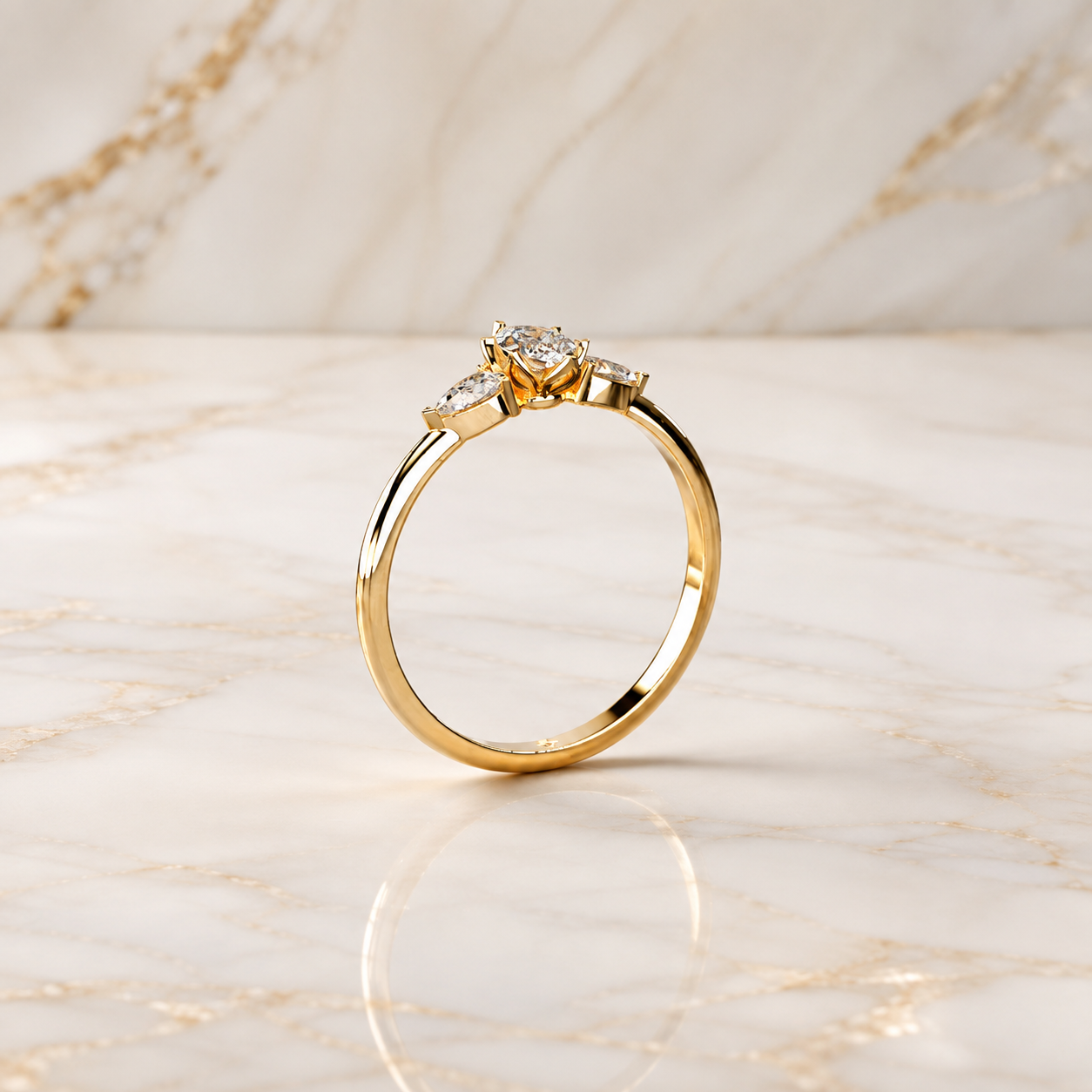 Marquise Lab Grown Diamond Engagement Ring Three Stone 14K Yellow Gold Pear Accents, IGI Certified