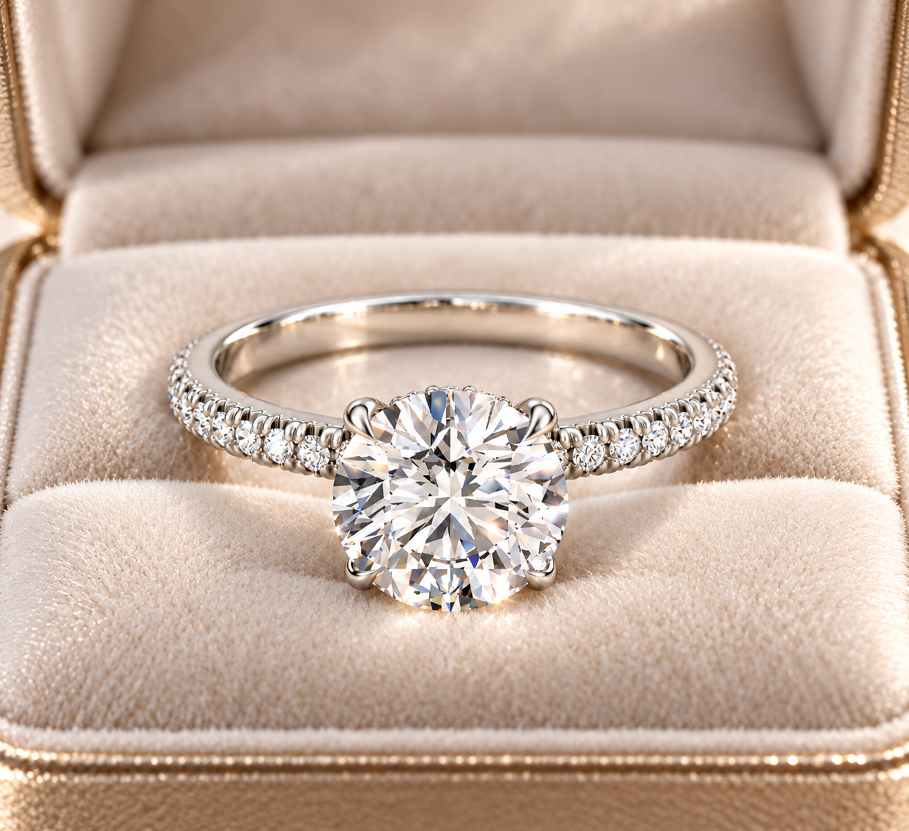 Round Cut Lab Grown Diamond Engagement Ring Floating Solitaire 18K White Gold IGI Certified