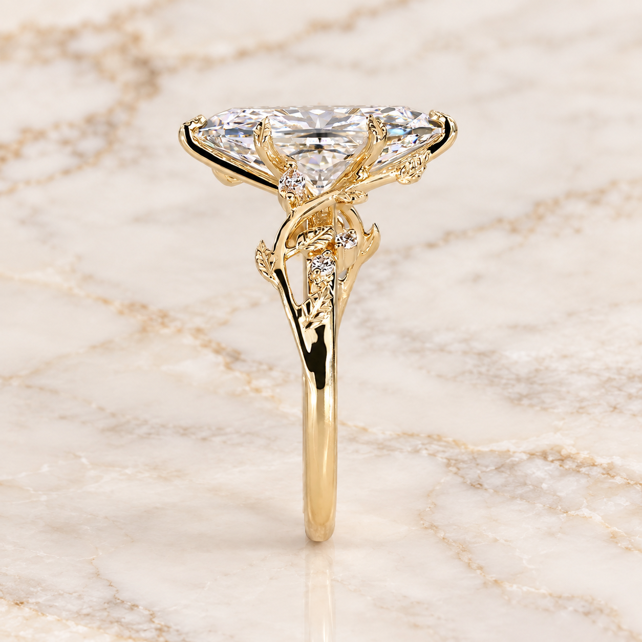 Dutch Marquise Lab Grown Diamond Engagement Ring Leaf Prong Cluster 14K Gold IGI Certified 2 Carat