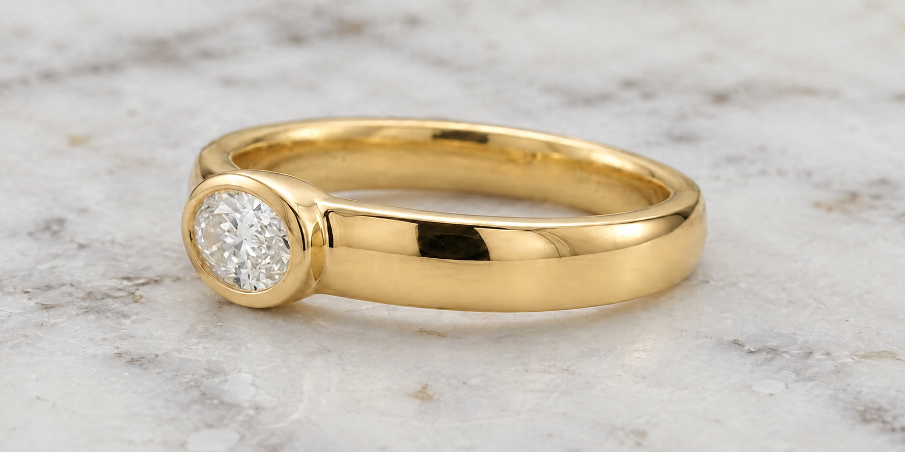 Oval Lab Grown Diamond Engagement Ring East West Bezel Cigar Band 14K Gold IGI Certified