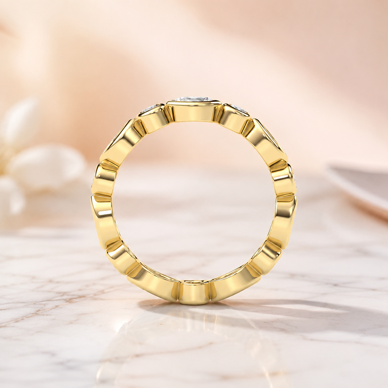 Marquise & Round Lab Grown Diamond Full Eternity Band – 14K Yellow Gold Bezel Set — view 3