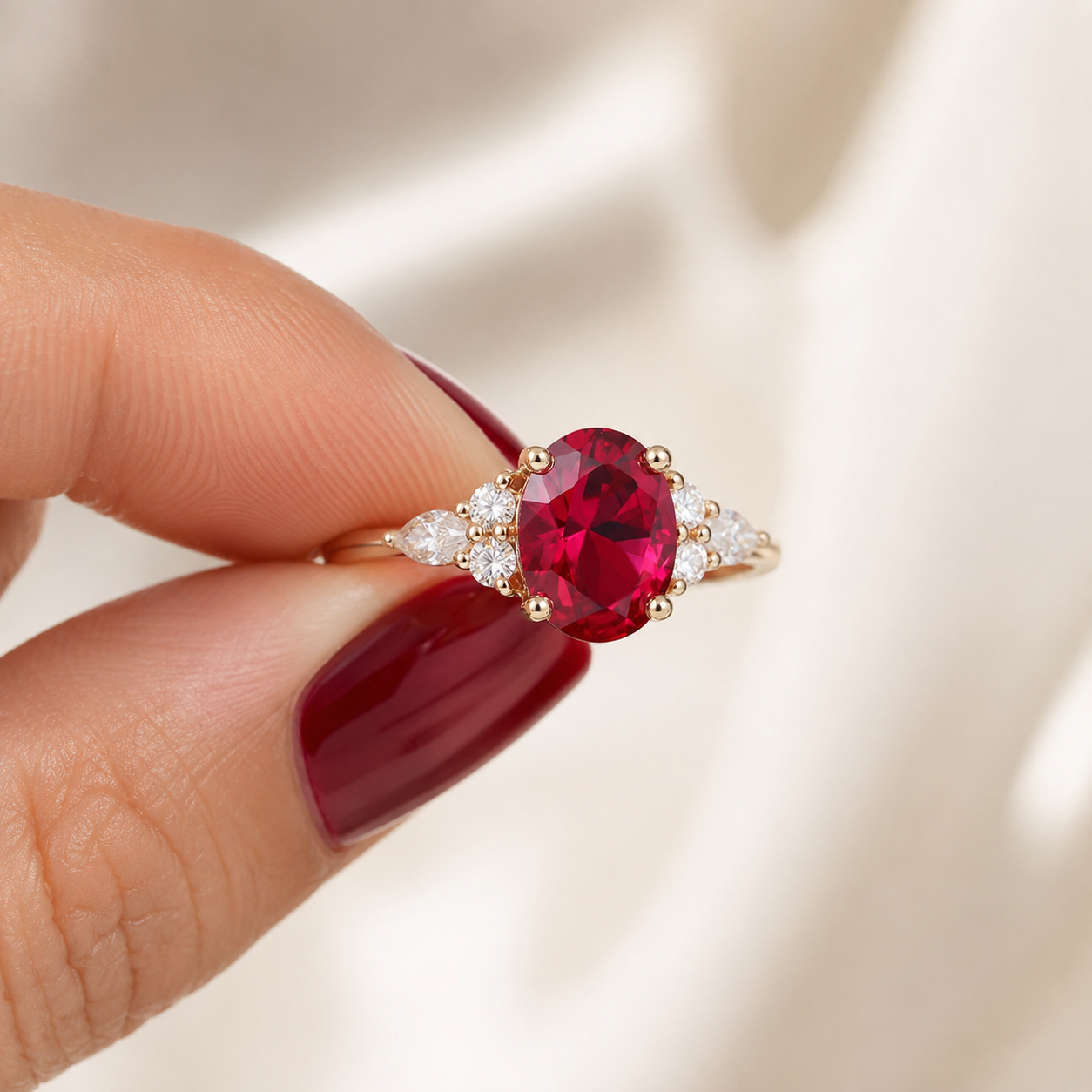 Oval Ruby Engagement Ring Solid Gold Setting Red Gemstone Anniversary Gift for Her