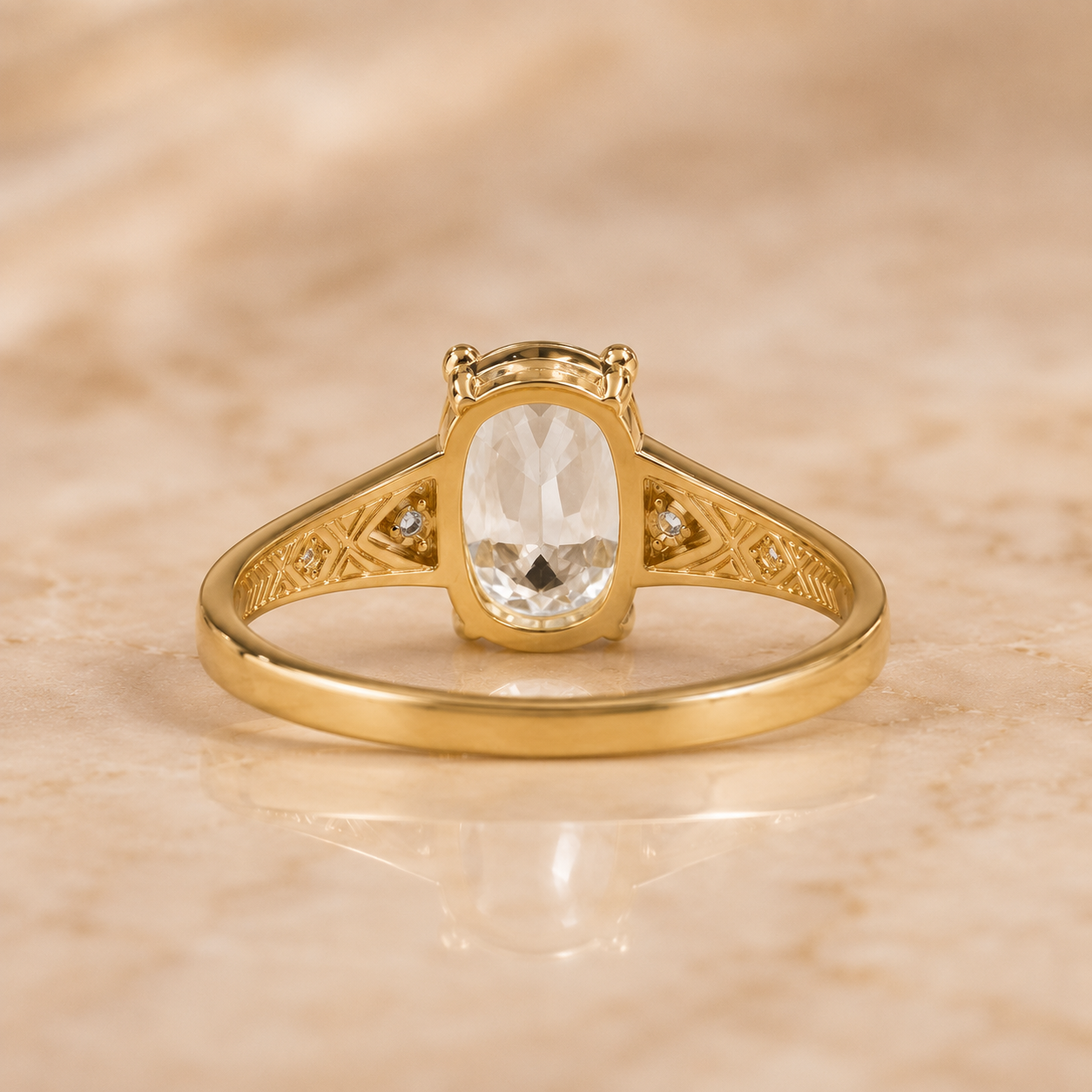 Cushion Lab Grown Diamond Vintage Engagement Ring Side Stone 14K Yellow Gold IGI Certified 2 Carat