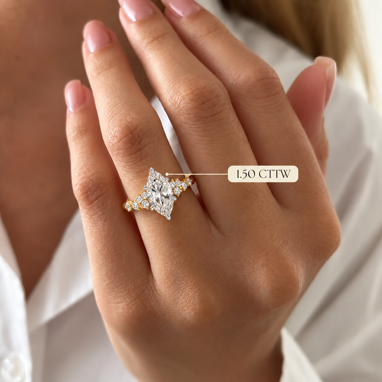 Marquise Lab Grown Diamond Engagement Ring Cluster Two Tone 14K Yellow Gold IGI Certified