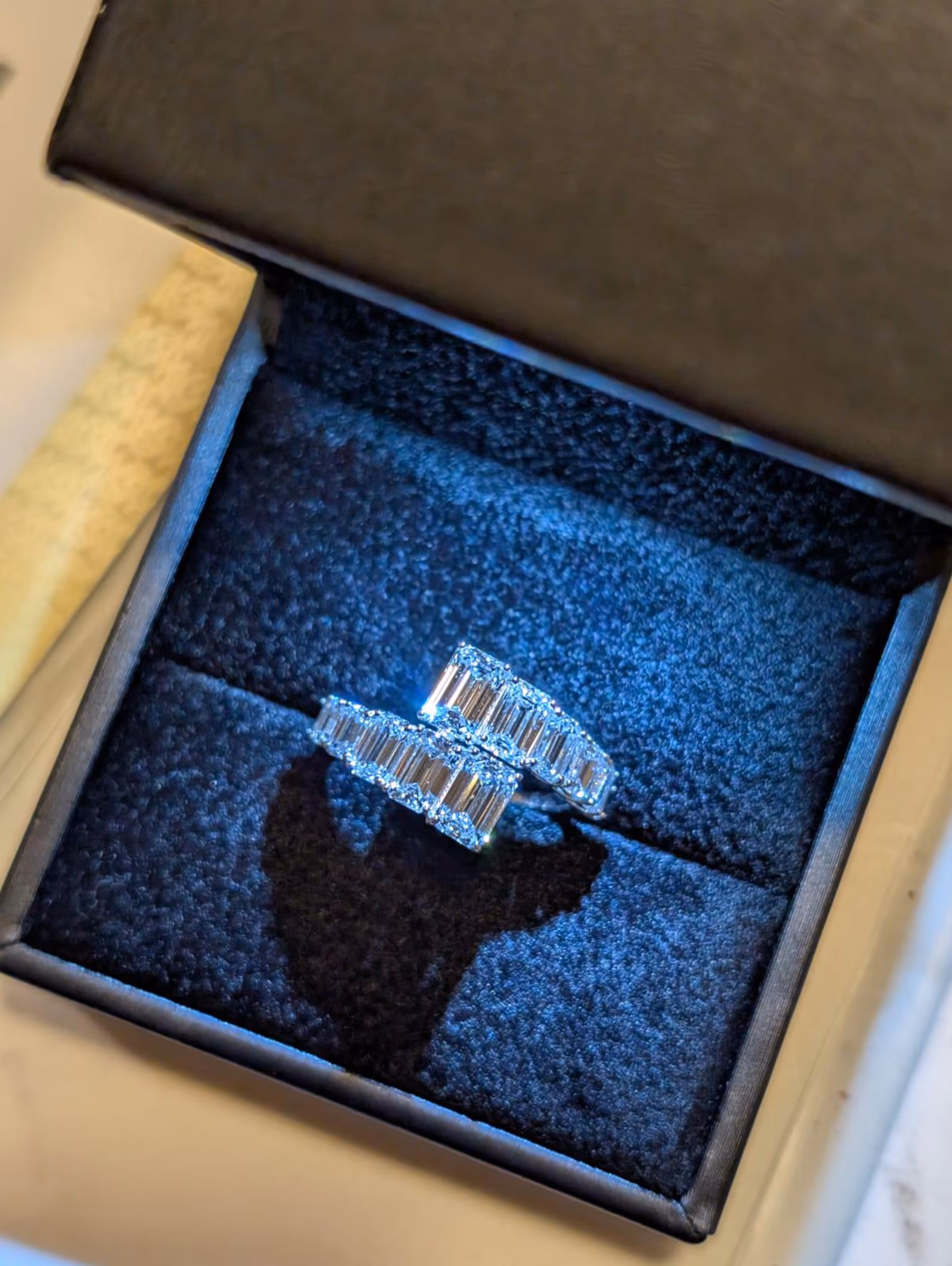 Emerald Cut Lab Grown Diamond Bypass Ring 14K White Gold IGI Certified 4CT E VVS2