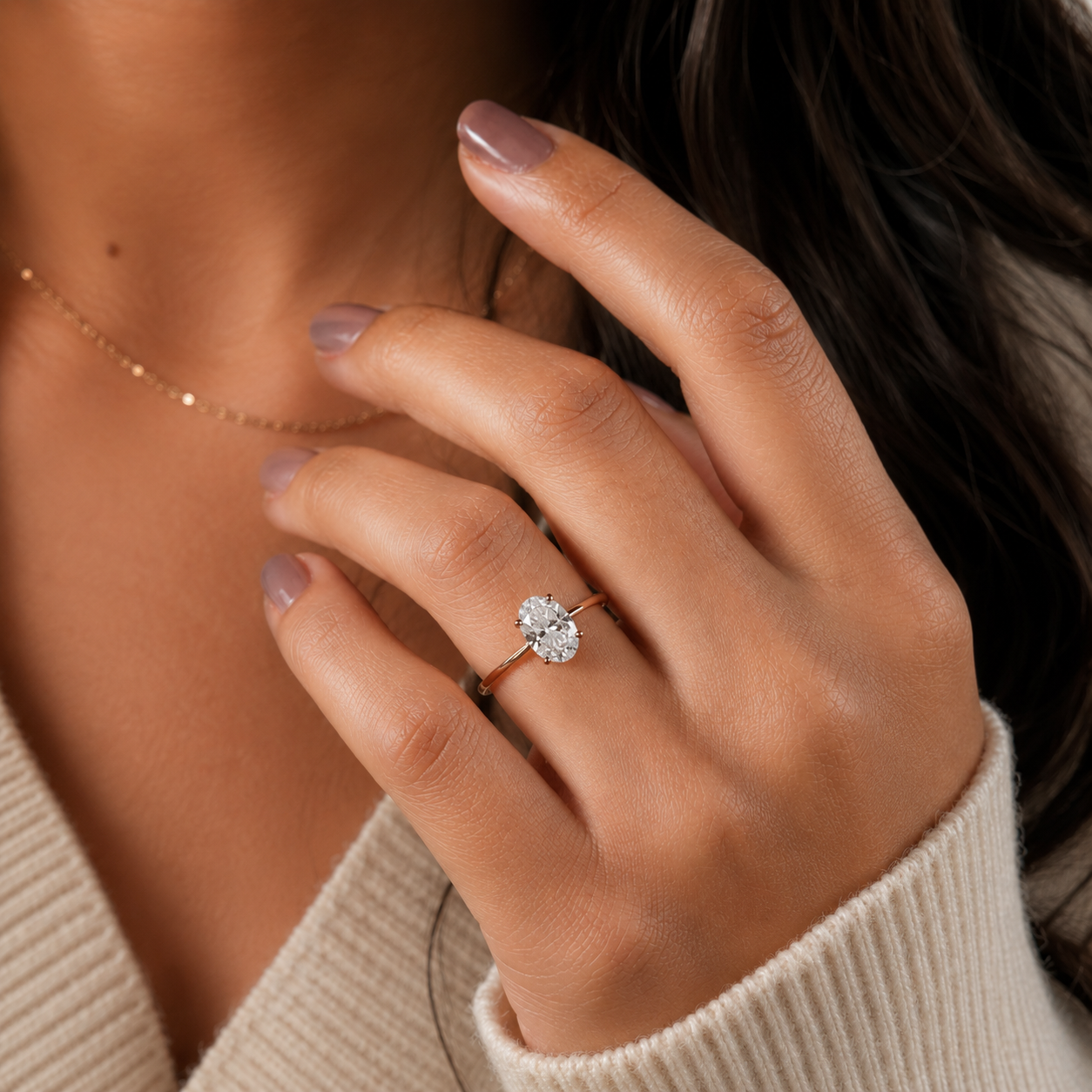 Oval Lab Grown Diamond Engagement Ring Solitaire 14K Rose Gold IGI Certified 2 Carat E VVS2