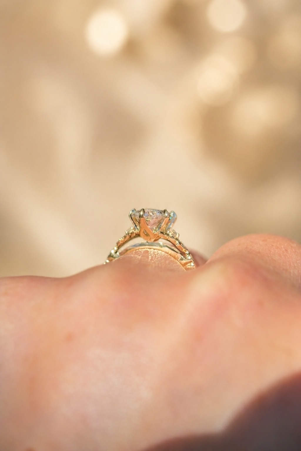 3.02ct Marquise Lab Grown Diamond Engagement Ring – 14K Yellow Gold Floral Leaf Setting