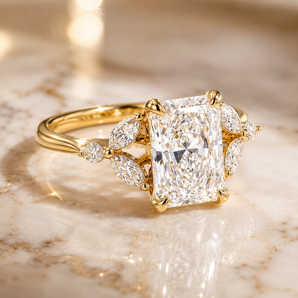 2.22ct Radiant Lab Grown Diamond Engagement Ring – IGI E VVS2 14K Yellow Gold