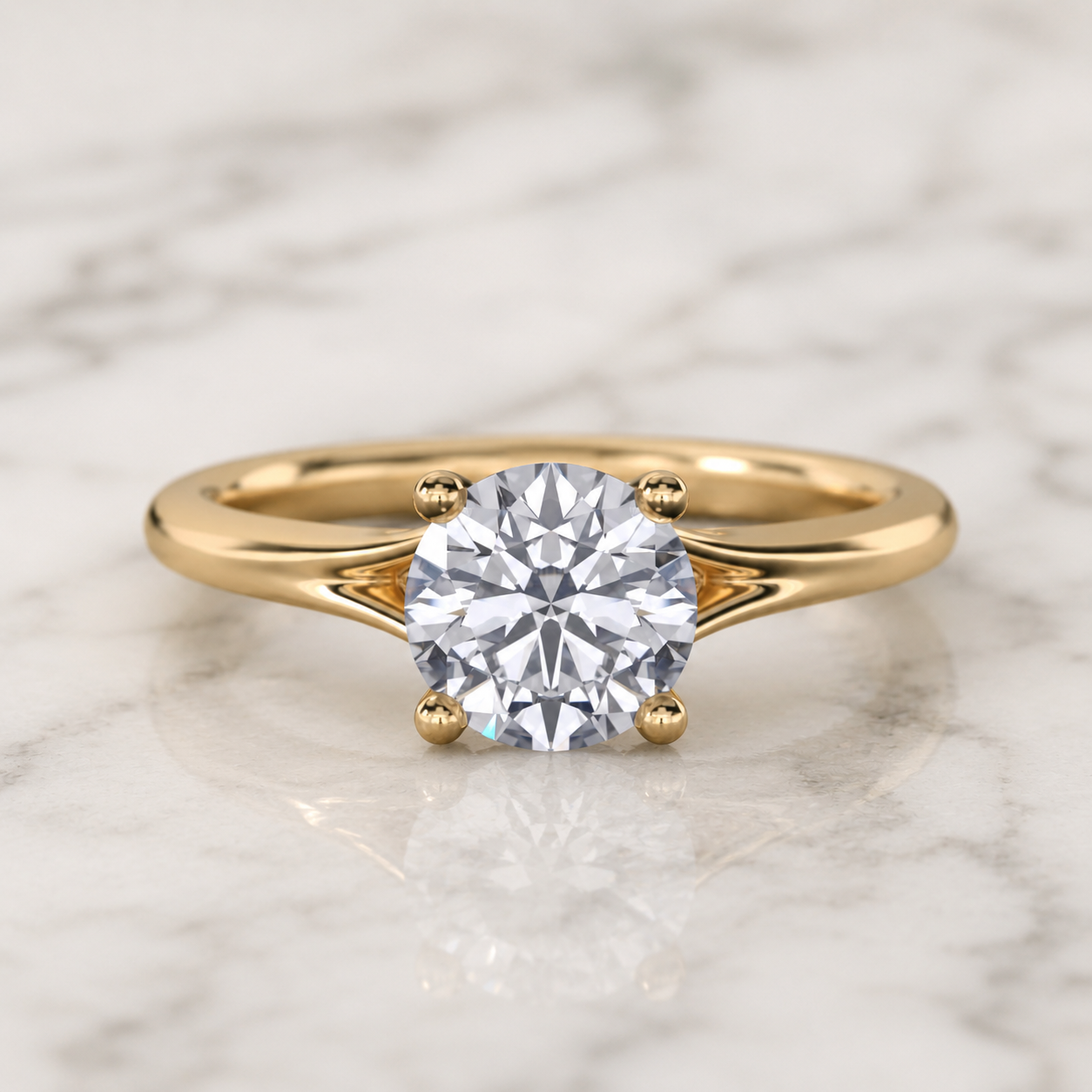 Round Lab Grown Diamond Engagement Ring Petite Split Shank 14K Yellow Gold 1ct E VVS2