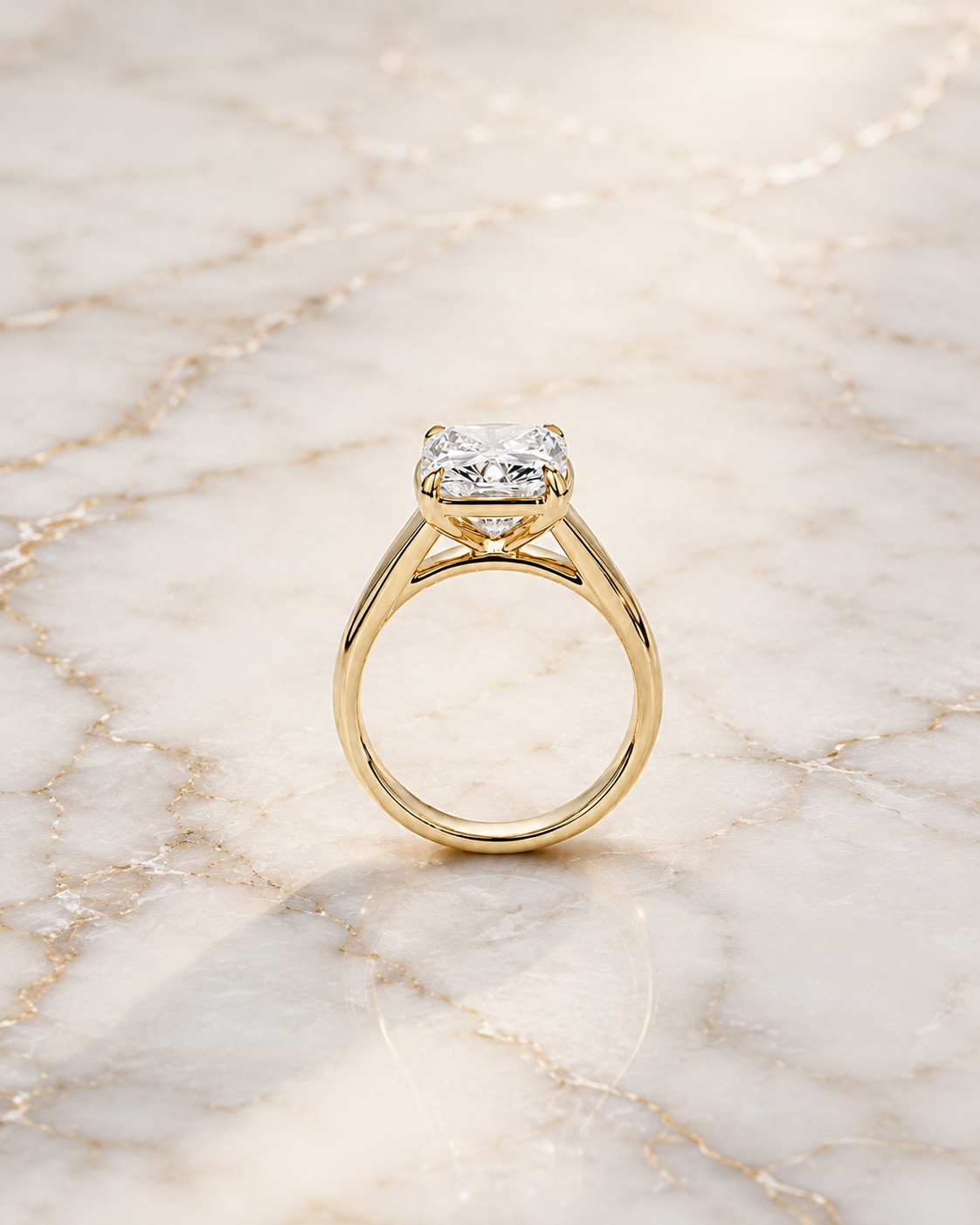 Elongated Cushion Lab Grown Diamond Engagement Ring Four-Claw Solitaire 14K Yellow Gold