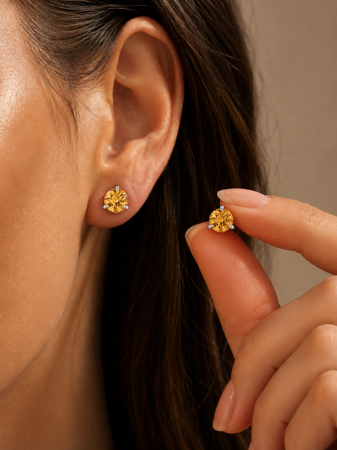1.48 Cttw Round Citrine Stud Earrings in 14K White Gold