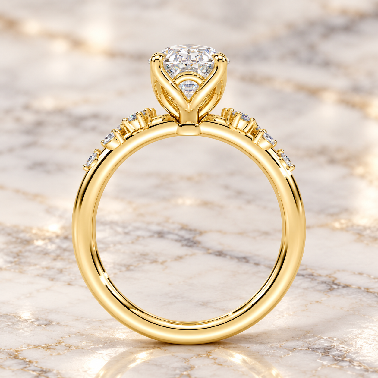Oval Lab Grown Diamond Engagement Ring Cluster Accent 14K Gold IGI Certified