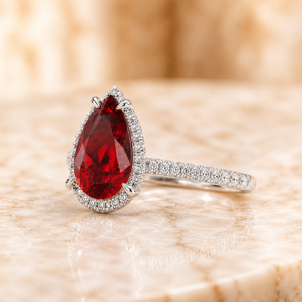 2.50 Ct Pear Lab Grown Ruby Halo Engagement Ring in Platinum — alternate view