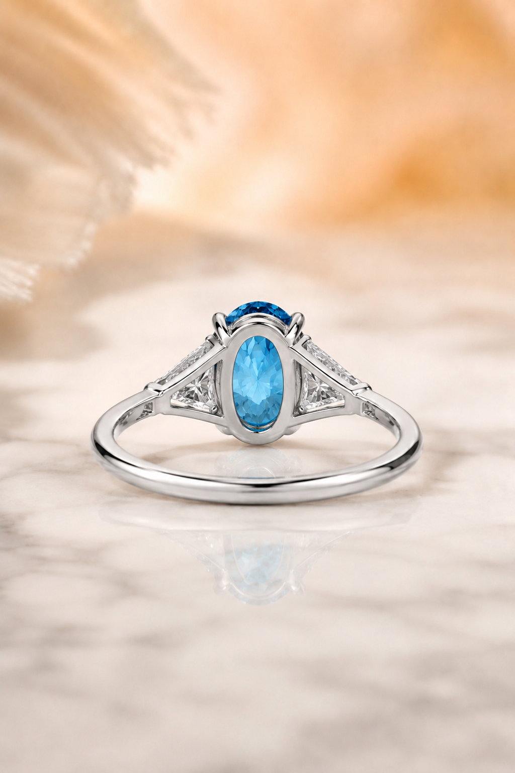 3 Ct Fancy Blue Oval Lab Grown Diamond Three-Stone Ring – 14K White Gold